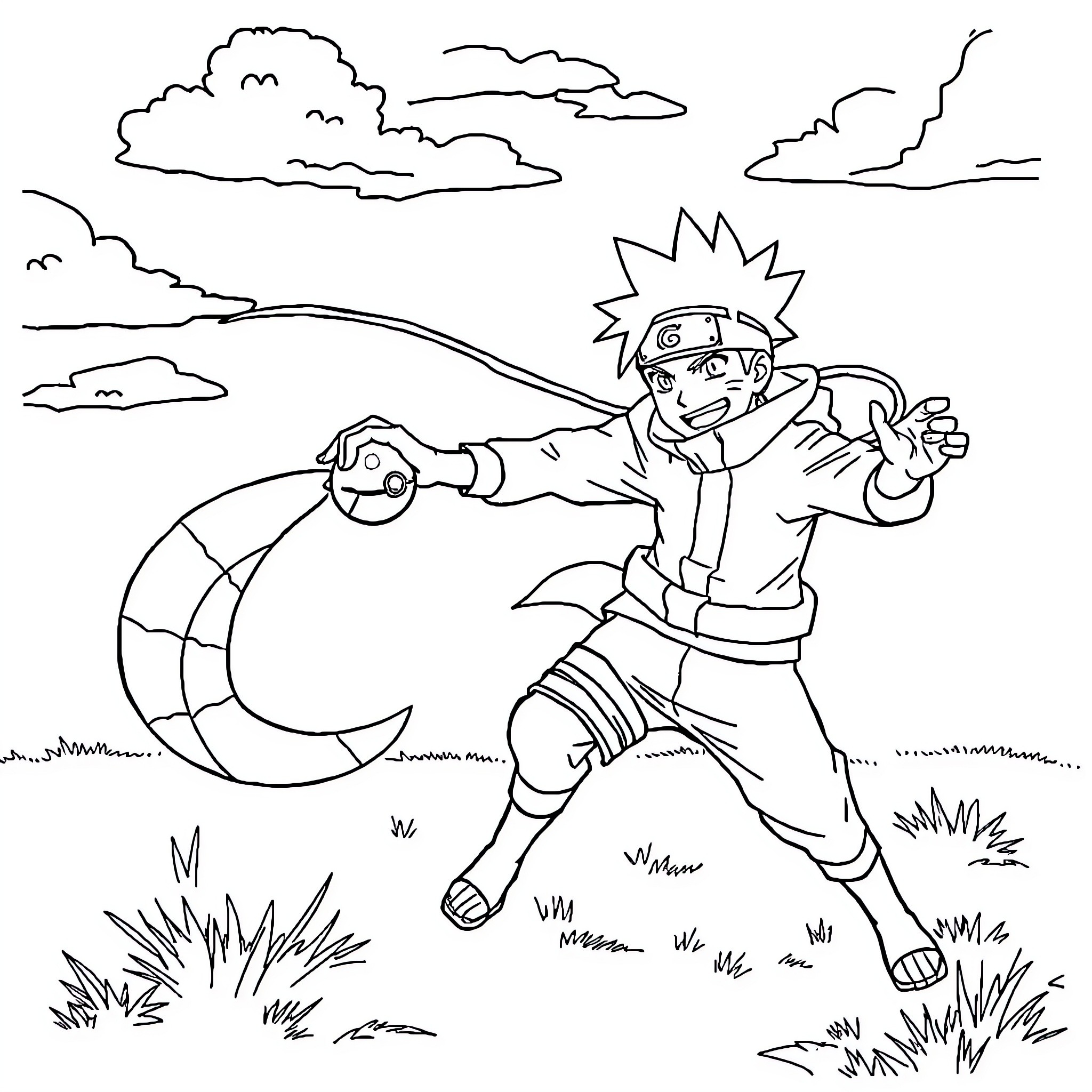 Naruto on a Training Mission in the Forest Coloring Page (free black-and-white line drawing printable PDF for all, from beginners to advanced learners, including children, teens, adults, and seniors)