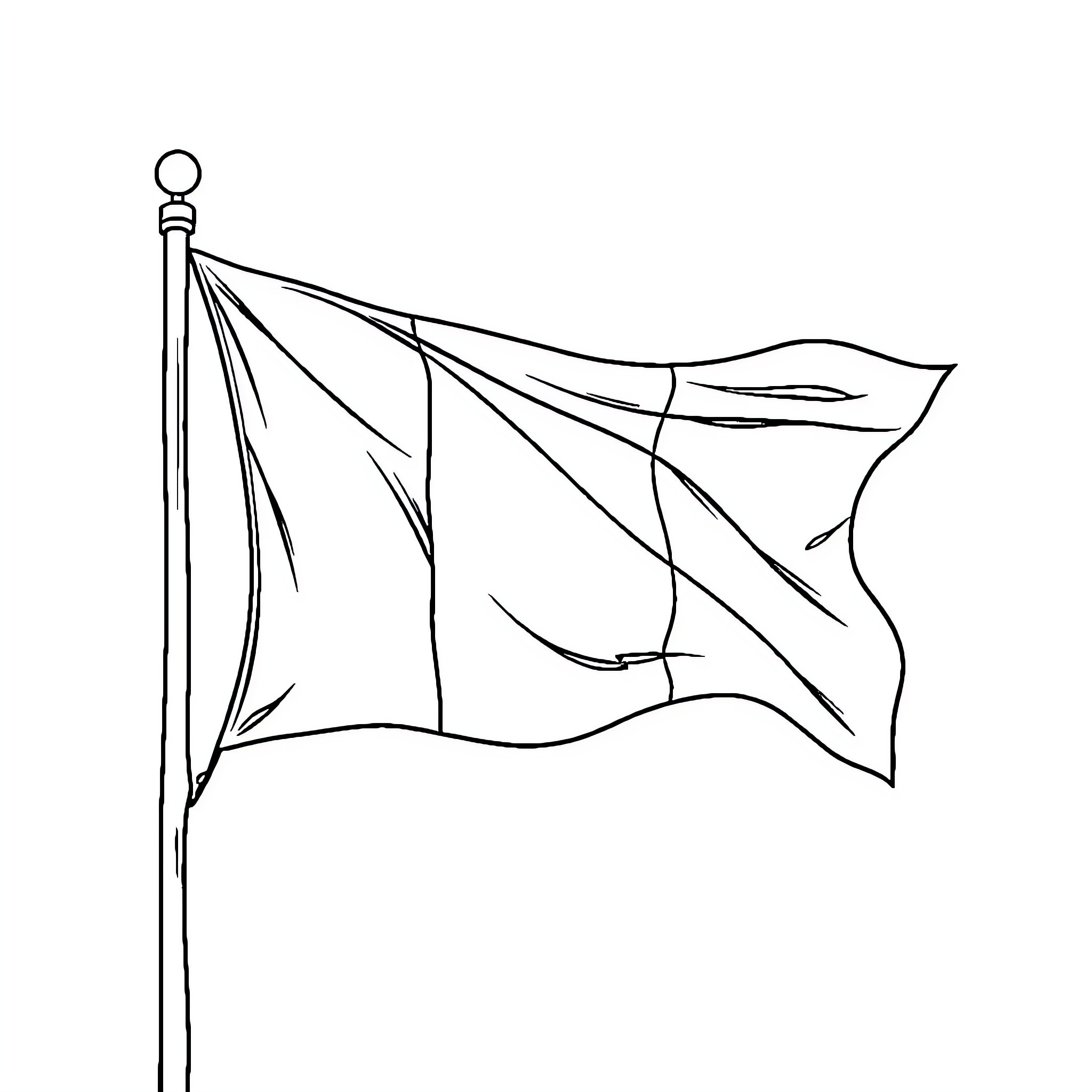 French Color Flag Blowing in the Wind Coloring Page (free black-and-white line drawing printable PDF for all, from beginners to advanced learners, including children, teens, adults, and seniors)