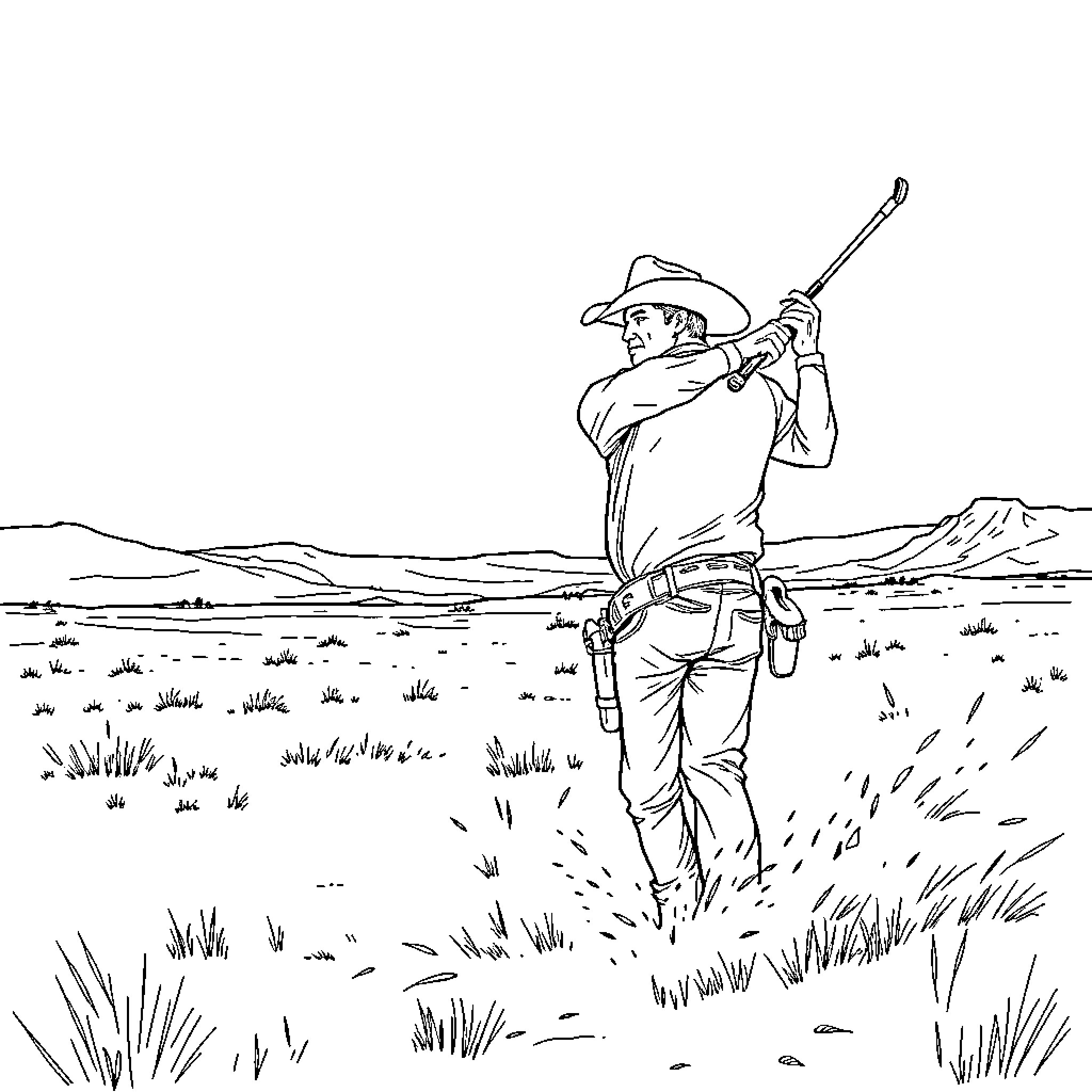 Cowboy riding and enjoying the outdoors Coloring Page (free black-and-white line drawing printable PDF for all, from beginners to advanced learners, including children, teens, adults, and seniors)