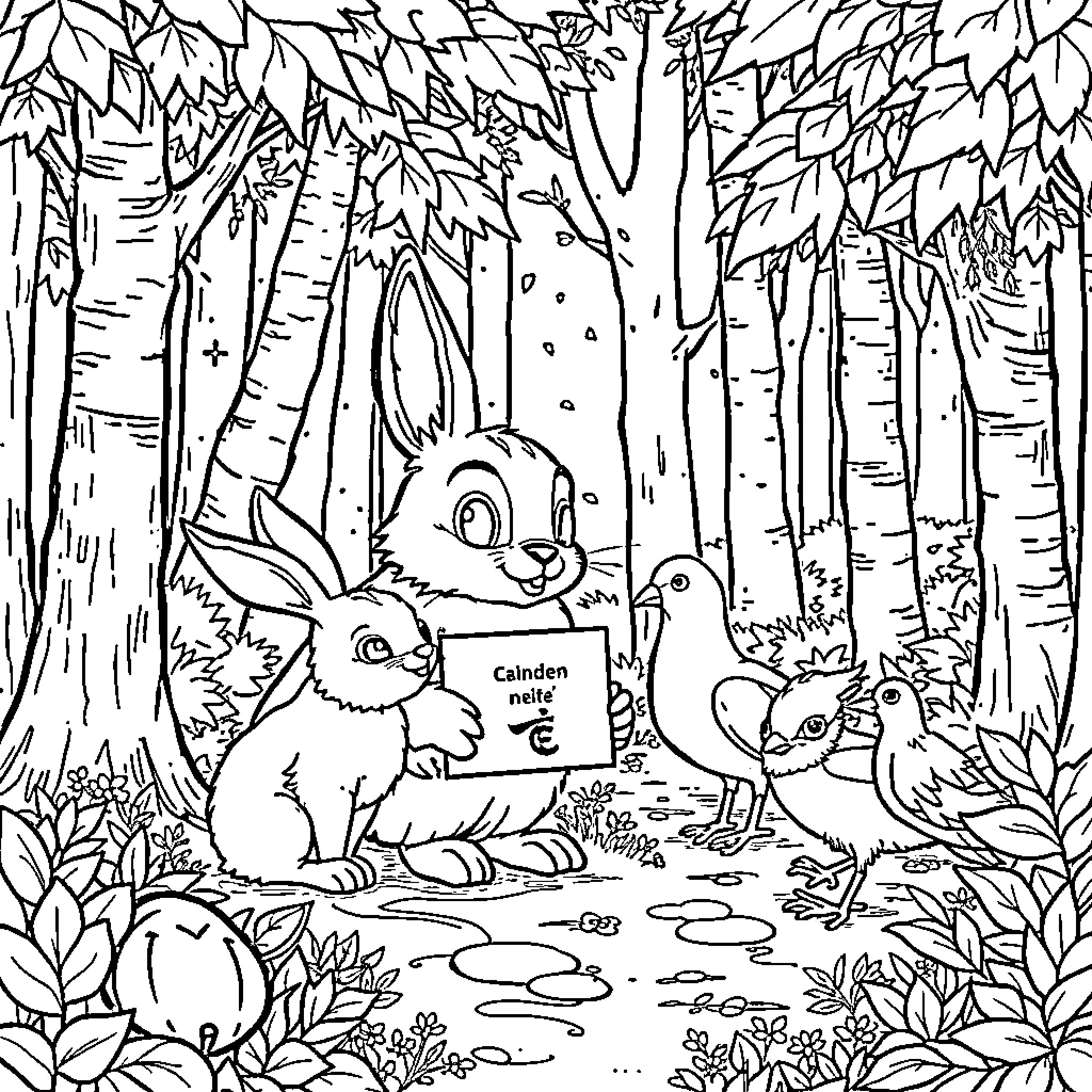 Bear Family Exploring the Enchanted Forest Coloring Page (free black-and-white line drawing printable PDF for all, from beginners to advanced learners, including children, teens, adults, and seniors)