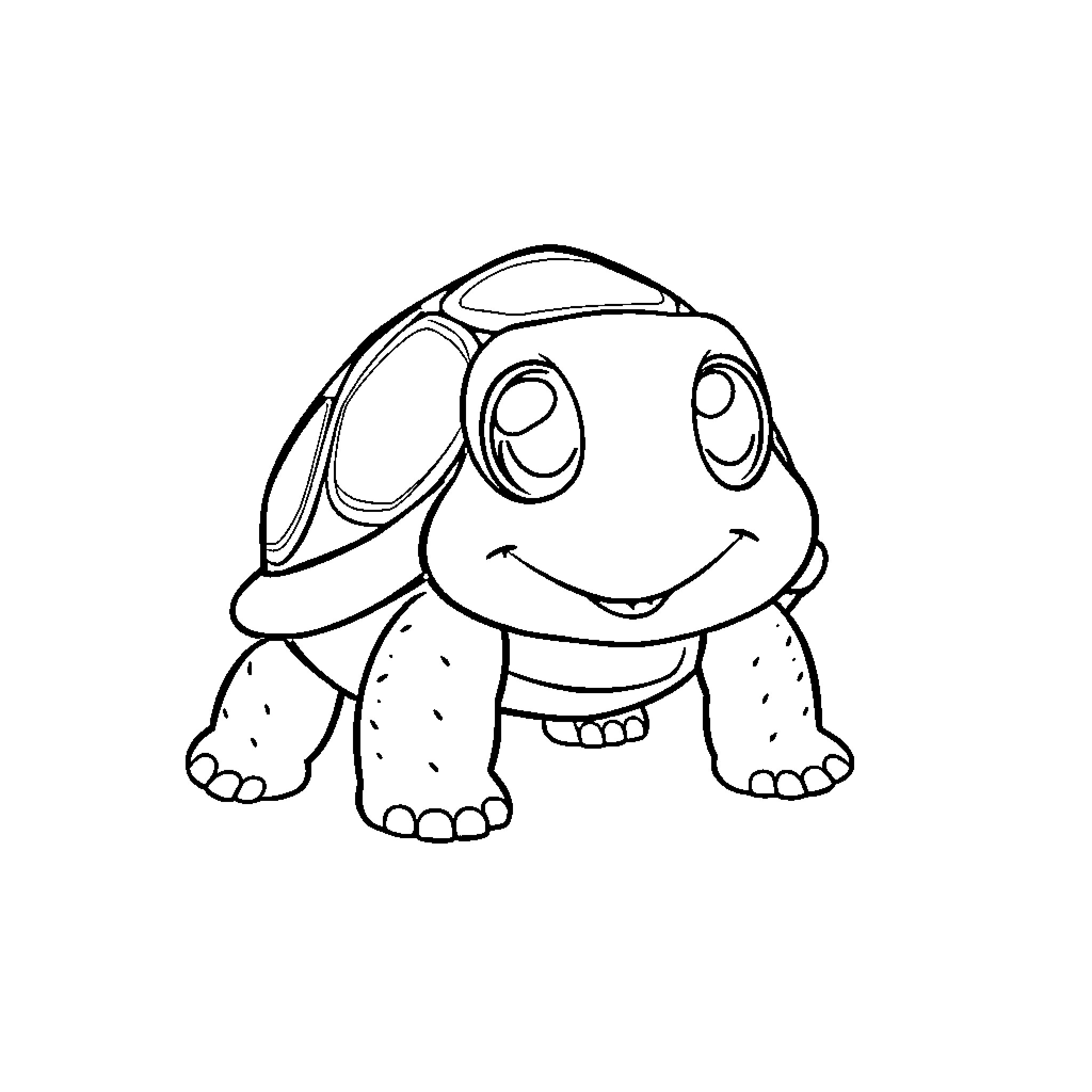 Turtle with a happy expression Coloring Page (free black-and-white line drawing printable PDF for all, from beginners to advanced learners, including children, teens, adults, and seniors)