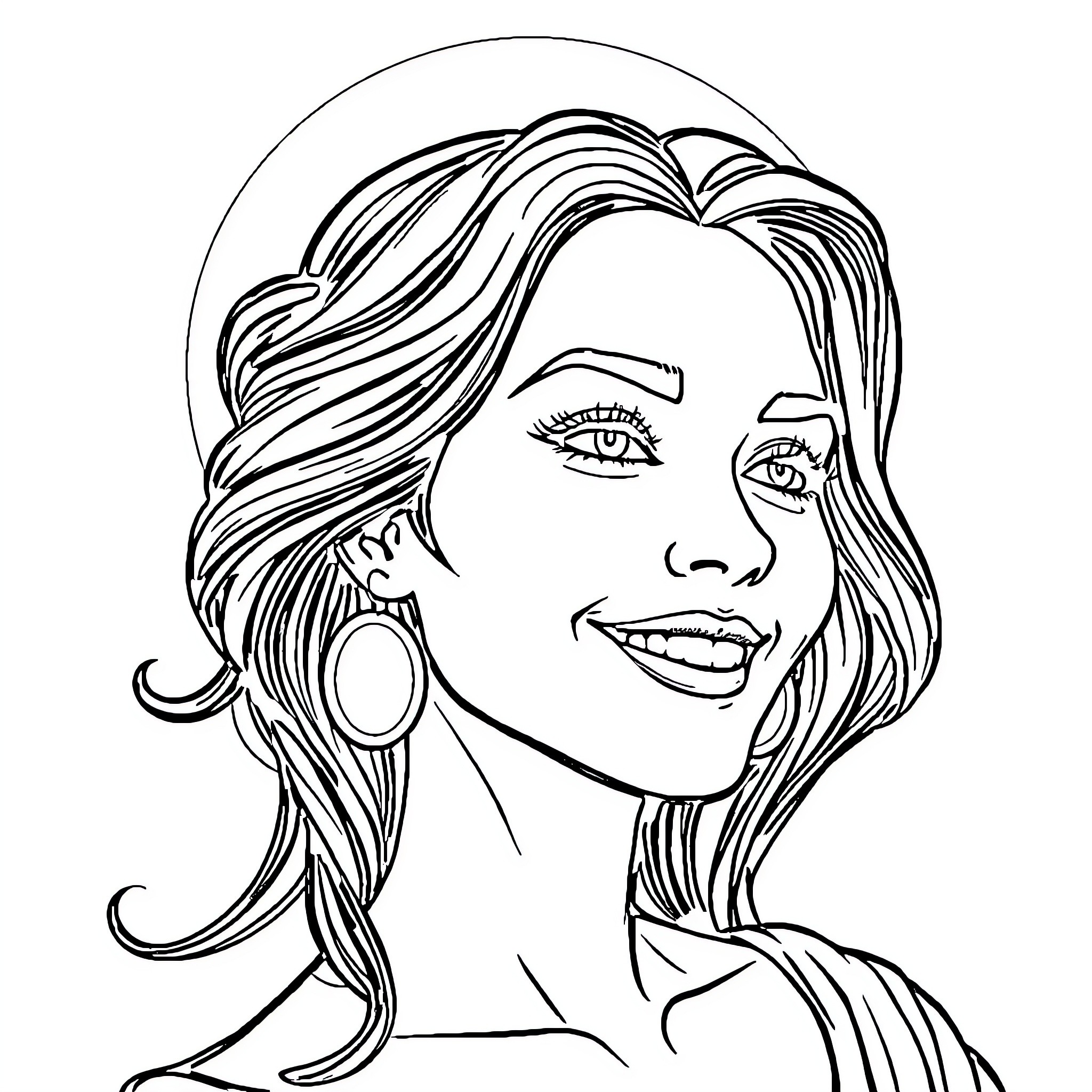 Woman with stylish hairdo and confident expression Coloring Page (free black-and-white line drawing printable PDF for all, from beginners to advanced learners, including children, teens, adults, and seniors)