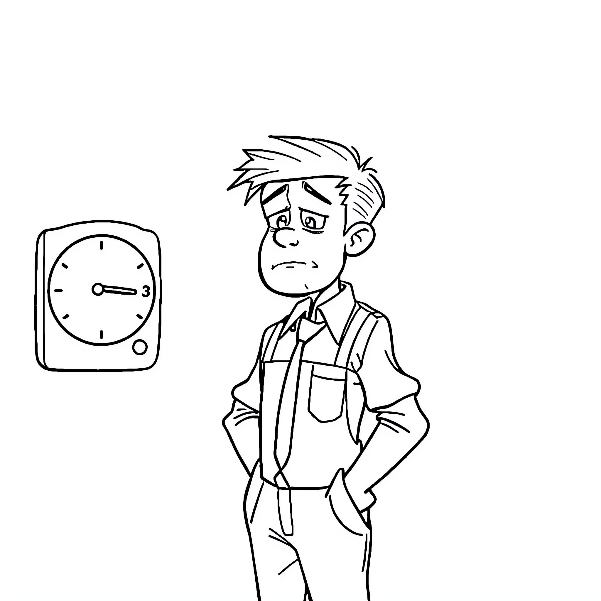 Employee concerned about time deadline Coloring Page (free black-and-white line drawing printable PDF for all, from beginners to advanced learners, including children, teens, adults, and seniors)