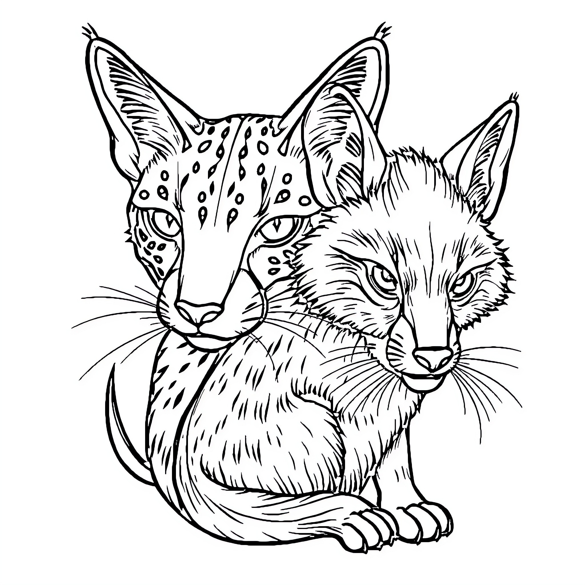 Firefly frolicking foxes in the forest Coloring Page (free black-and-white line drawing printable PDF for all, from beginners to advanced learners, including children, teens, adults, and seniors)