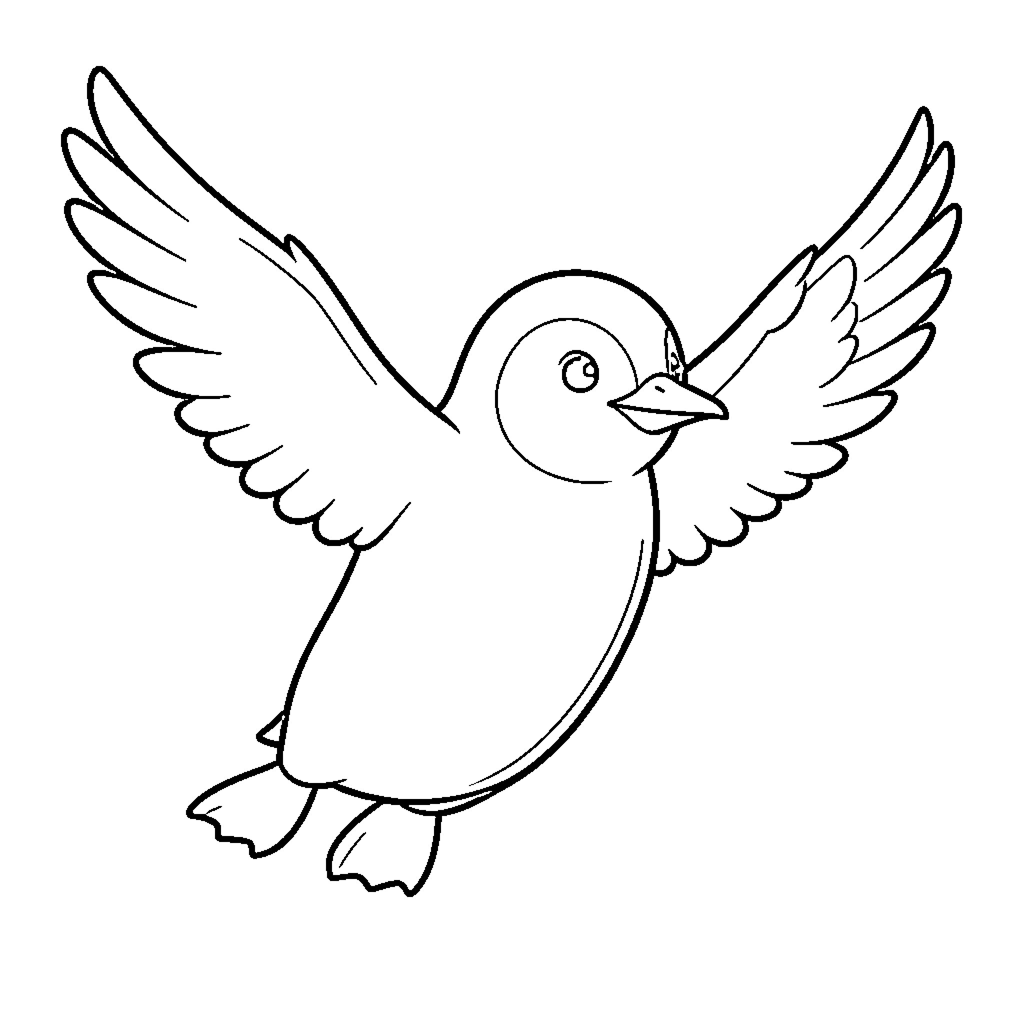 Penguin spreading wings and preparing for flight Coloring Page (free black-and-white line drawing printable PDF for all, from beginners to advanced learners, including children, teens, adults, and seniors)