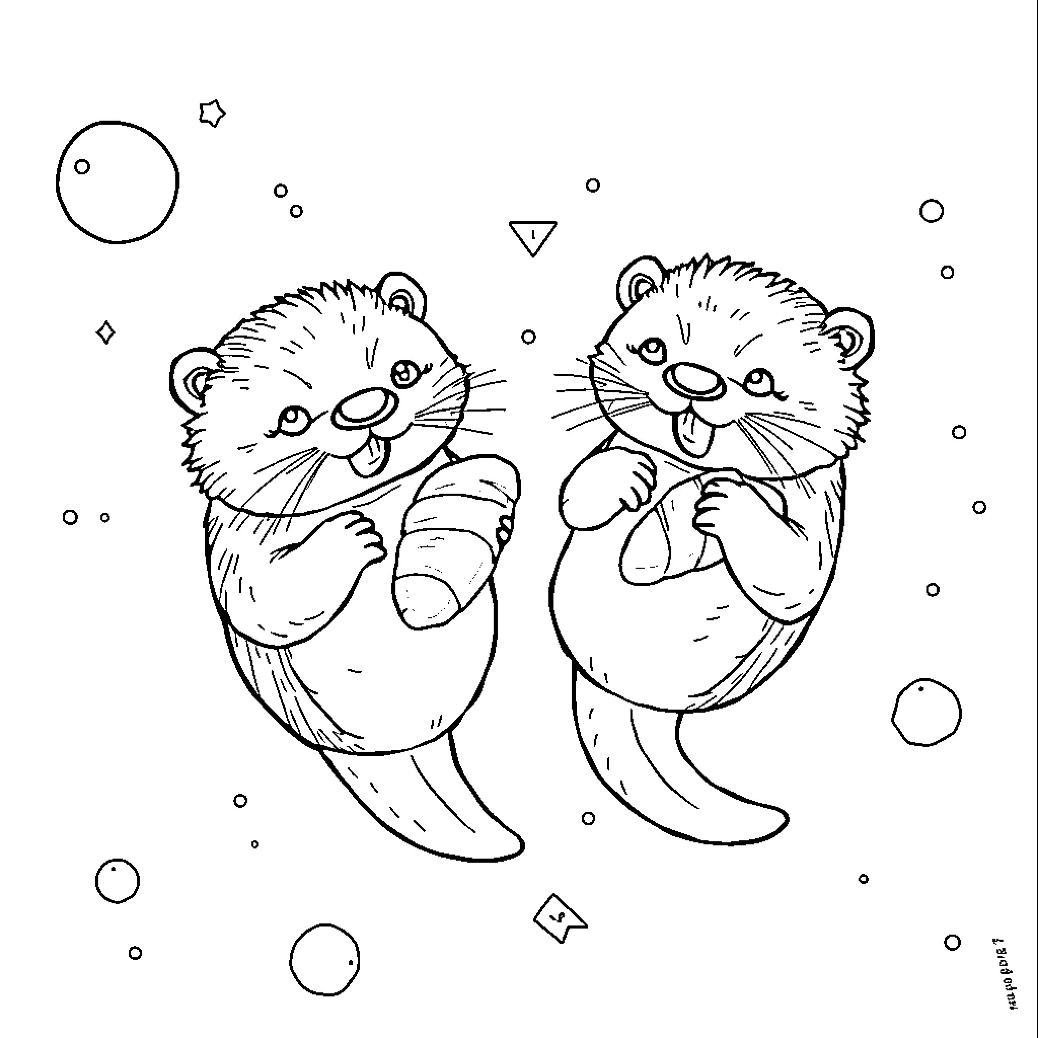 Otter friends enjoying a playful moment Coloring Page (free black-and-white line drawing printable PDF for all, from beginners to advanced learners, including children, teens, adults, and seniors)