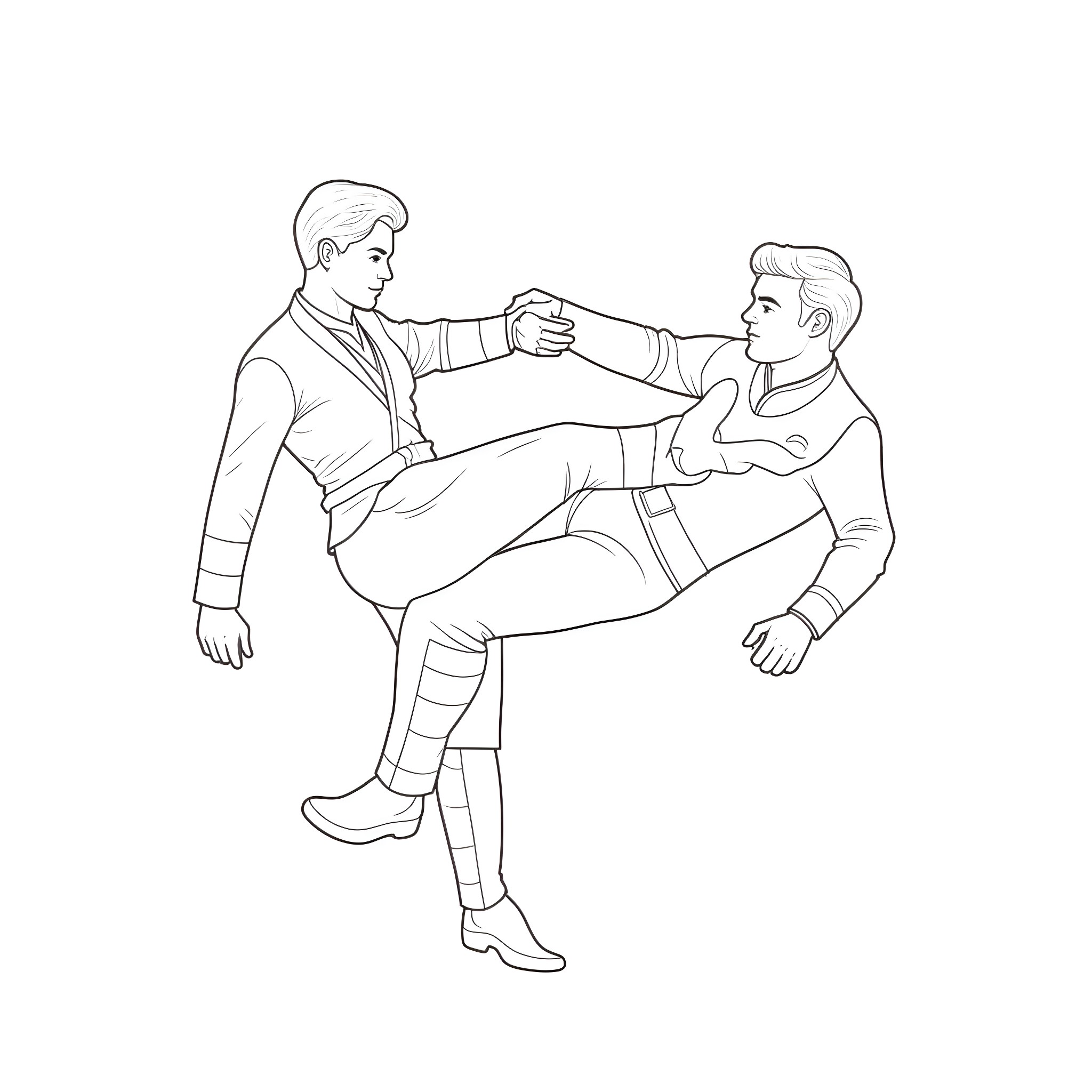 Geordi Laforge assisting another crew member Coloring Page (free black-and-white line drawing printable PDF for all, from beginners to advanced learners, including children, teens, adults, and seniors)