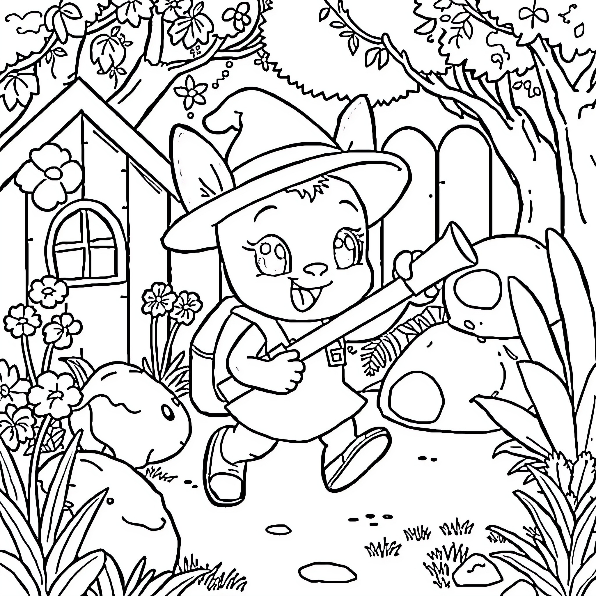 Bluey's Outdoor Adventure with Friends Coloring Page (free black-and-white line drawing printable PDF for all, from beginners to advanced learners, including children, teens, adults, and seniors)