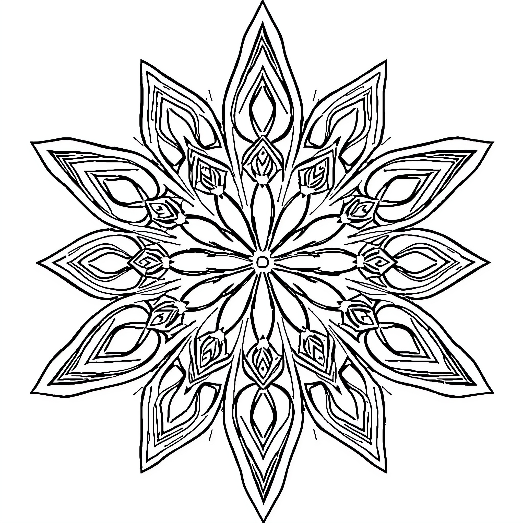 Star Detailed Mandala Pattern Coloring Page (free black-and-white line drawing printable PDF for all, from beginners to advanced learners, including children, teens, adults, and seniors)