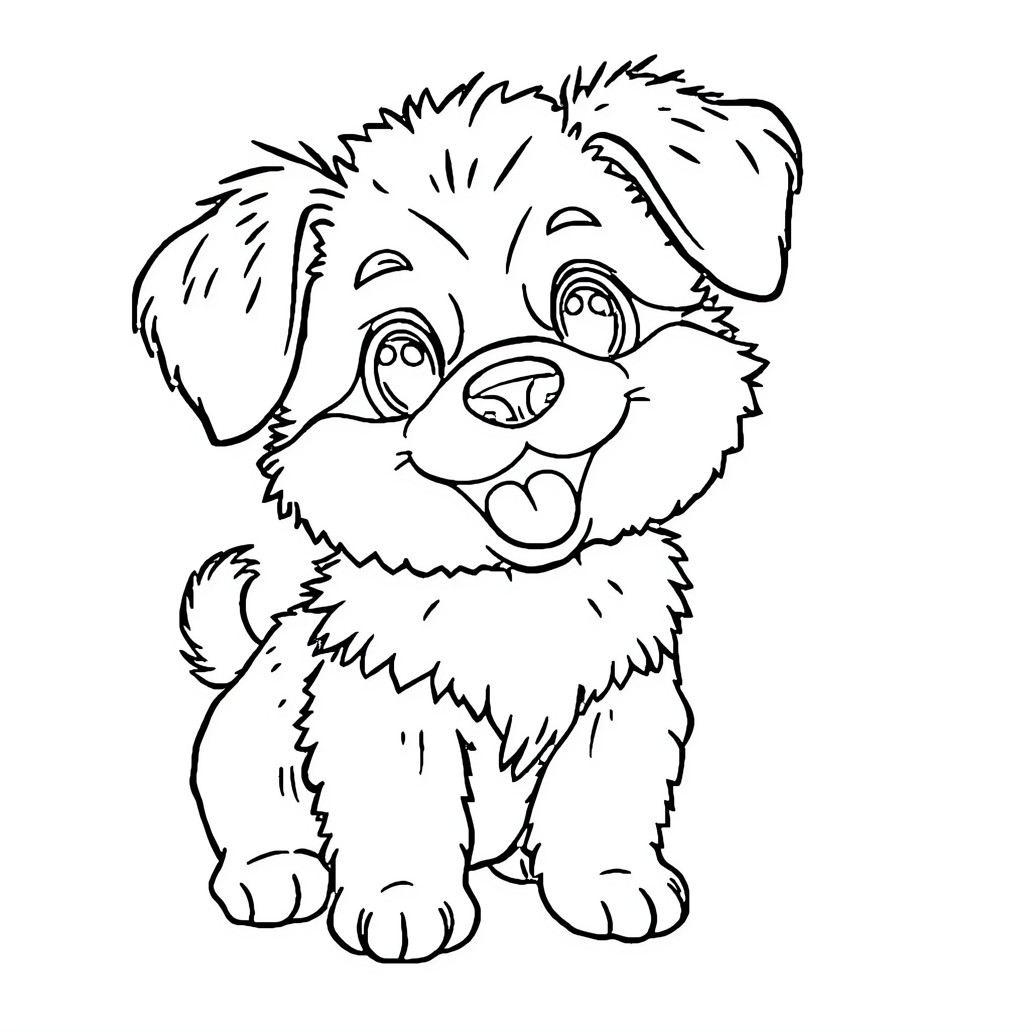 Bubu the Playful Puppy Coloring Page (free black-and-white line drawing printable PDF for all, from beginners to advanced learners, including children, teens, adults, and seniors)