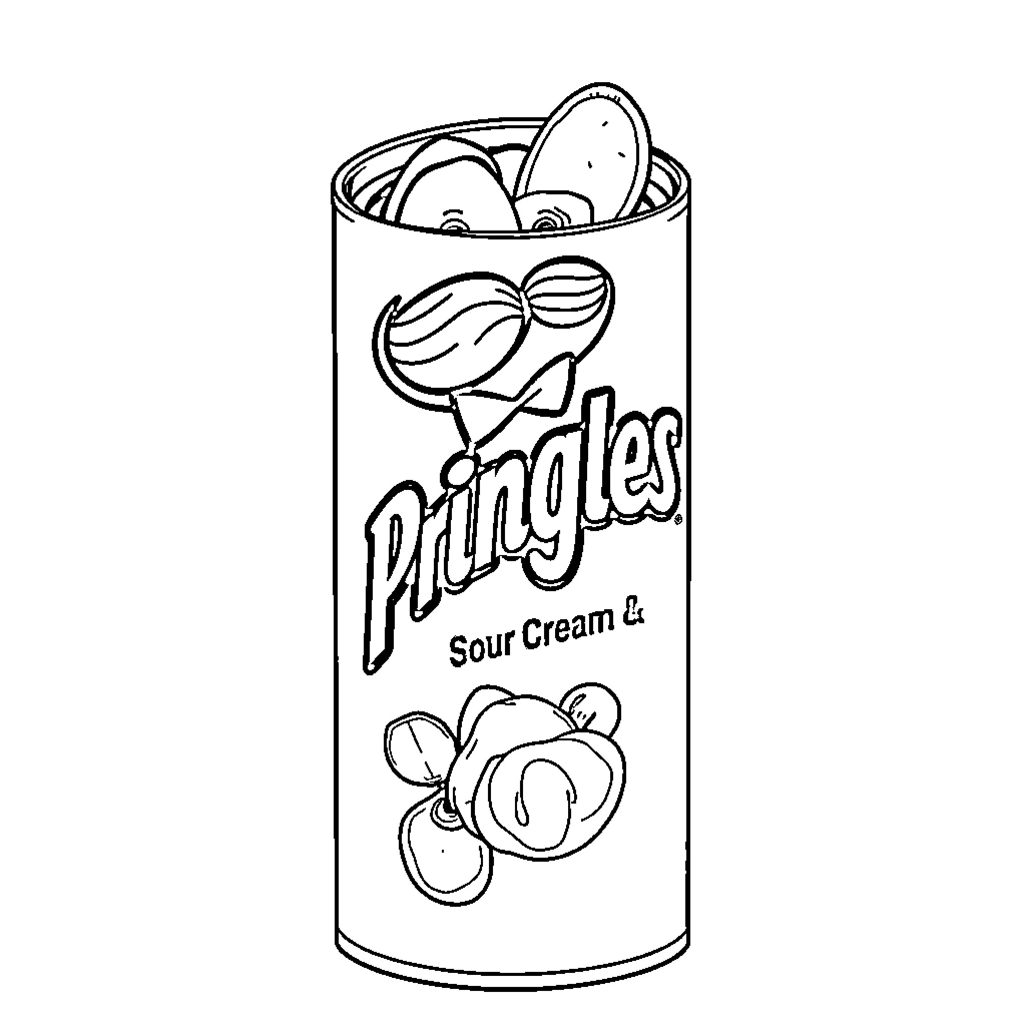 Pringles can filled with tasty snacks Coloring Page (free black-and-white line drawing printable PDF for all, from beginners to advanced learners, including children, teens, adults, and seniors)