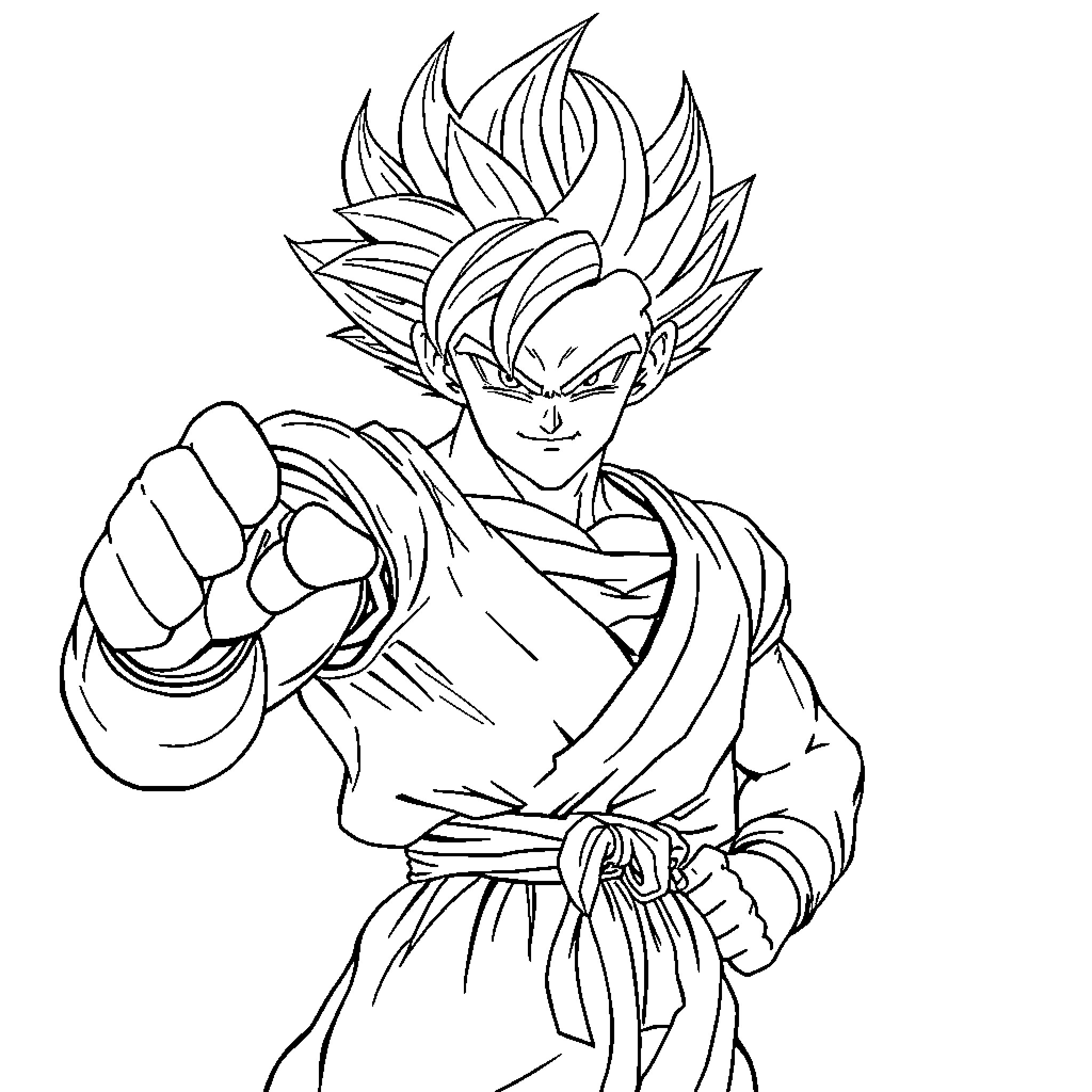 Gohan's Powerful Warrior Stance Coloring Page (free black-and-white line drawing printable PDF for all, from beginners to advanced learners, including children, teens, adults, and seniors)