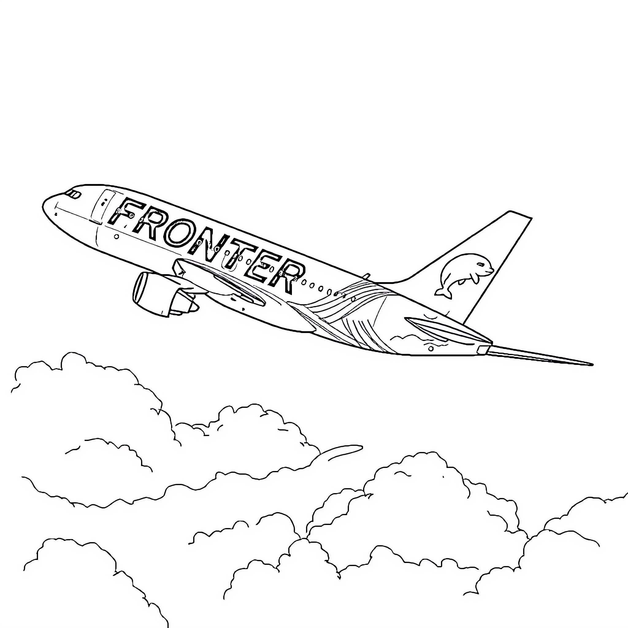Airplane flying through clouds Coloring Page (free black-and-white line drawing printable PDF for all, from beginners to advanced learners, including children, teens, adults, and seniors)