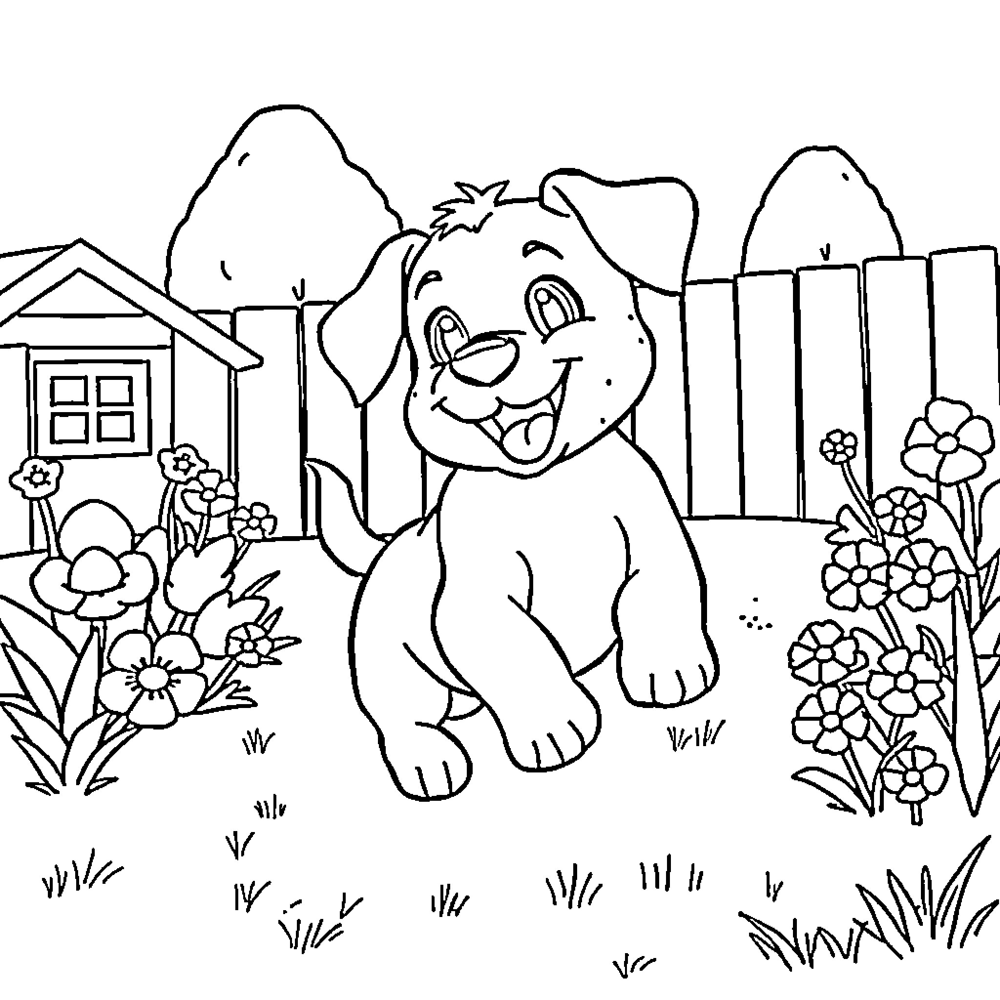 Bluey's Playful Adventure in the Backyard Coloring Page (free black-and-white line drawing printable PDF for all, from beginners to advanced learners, including children, teens, adults, and seniors)