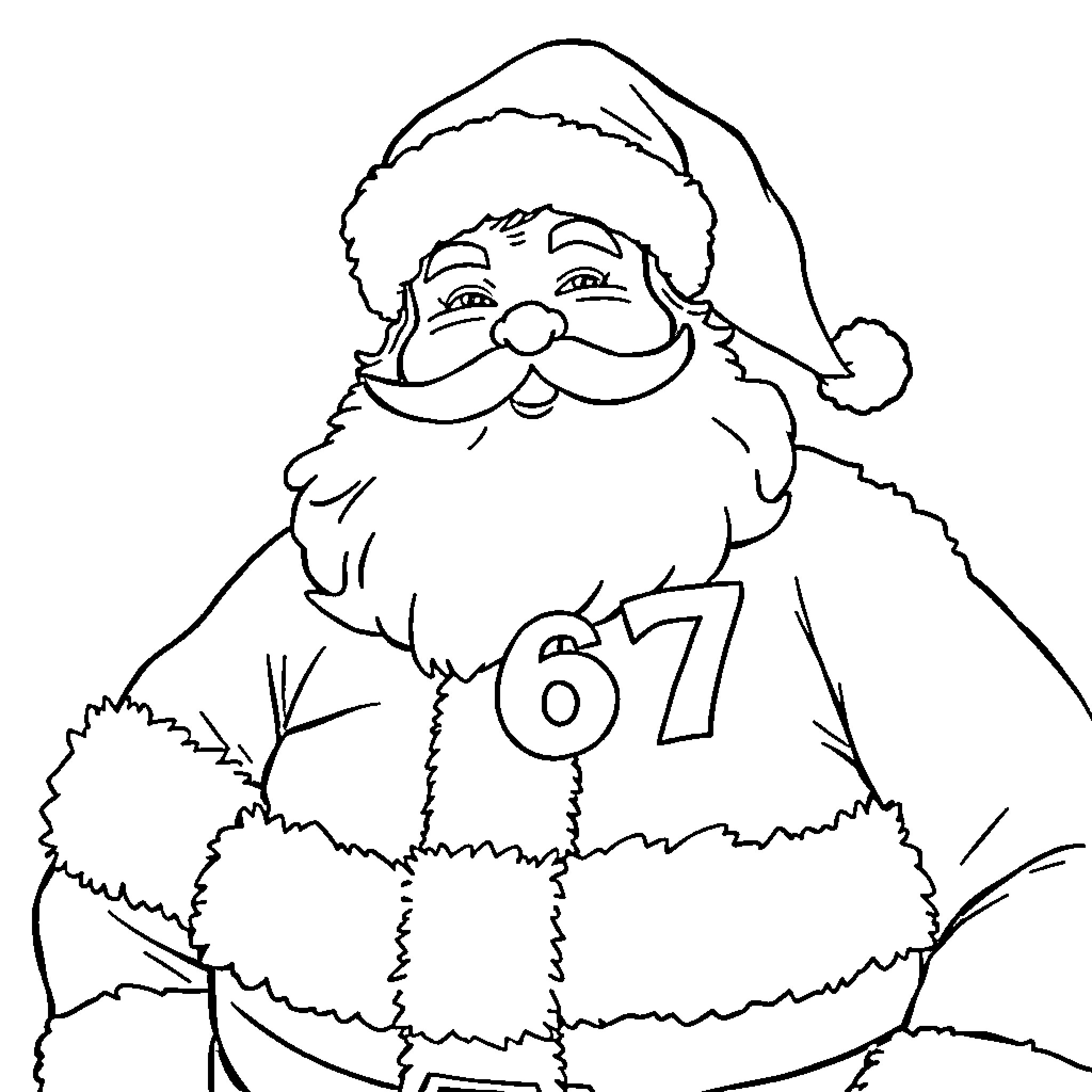 Santa Claus winking and smiling Coloring Page (free black-and-white line drawing printable PDF for all, from beginners to advanced learners, including children, teens, adults, and seniors)