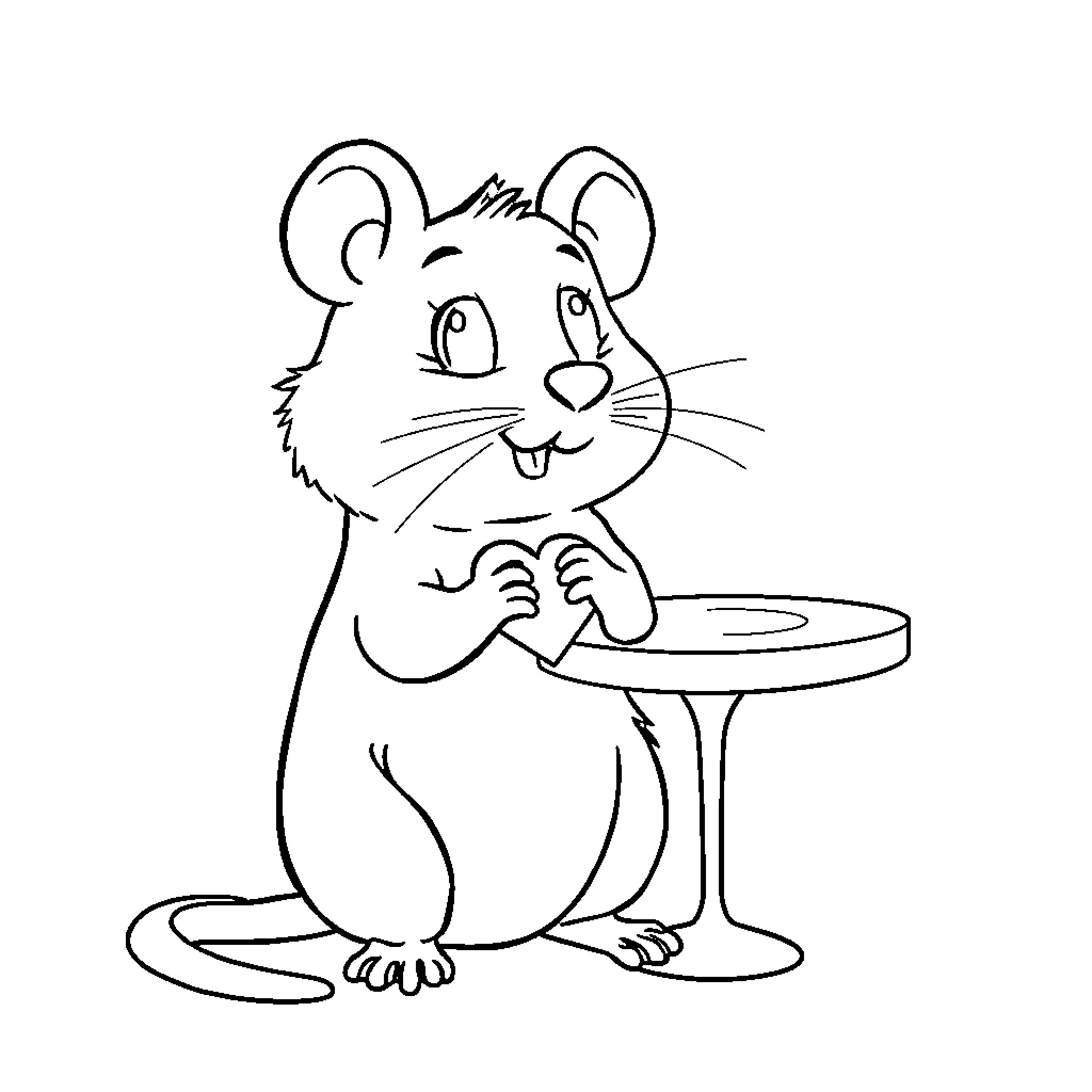 Ratón drawing with a plate Coloring Page (free black-and-white line drawing printable PDF for all, from beginners to advanced learners, including children, teens, adults, and seniors)