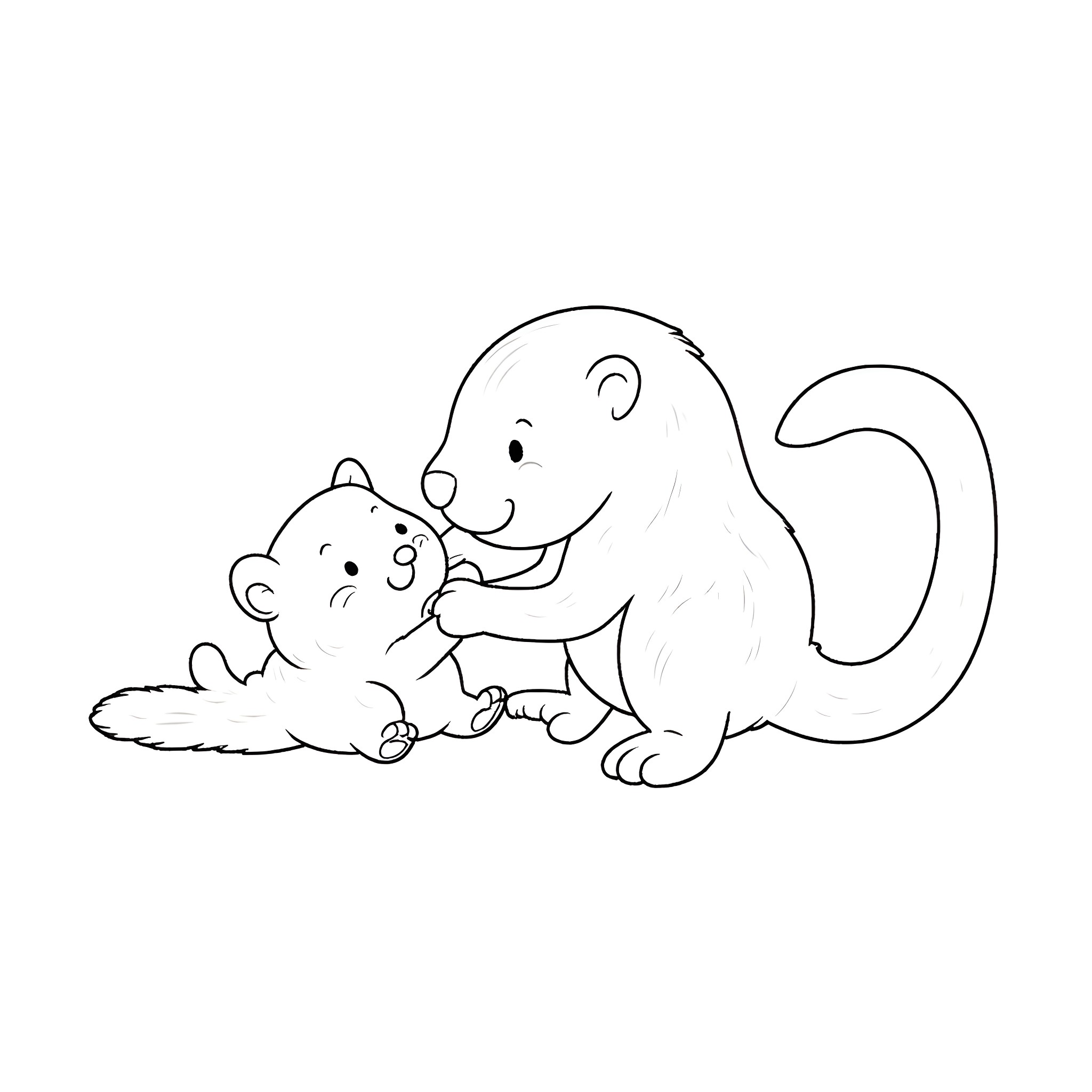 Otter siblings playing together Coloring Page (free black-and-white line drawing printable PDF for all, from beginners to advanced learners, including children, teens, adults, and seniors)