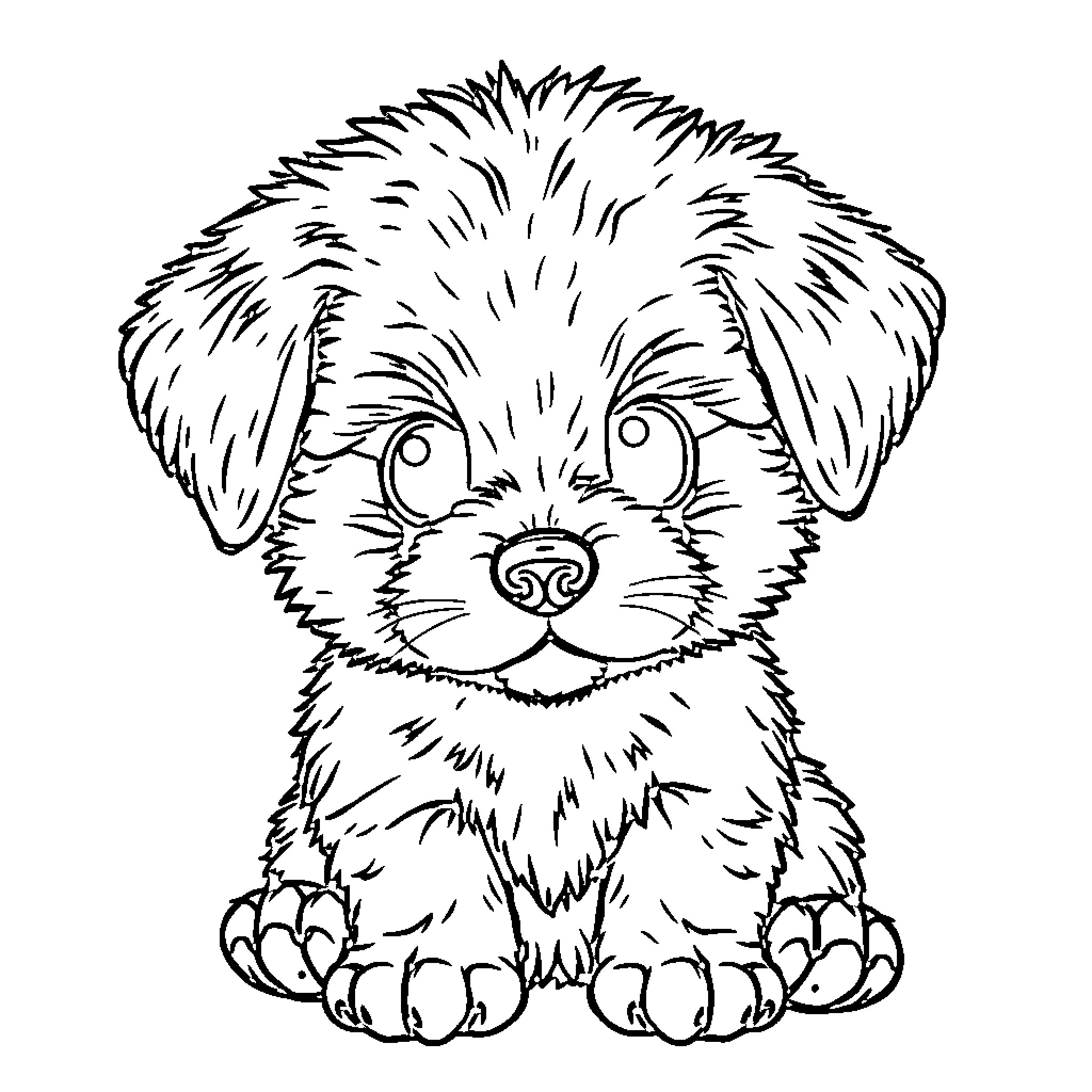 Puppy looking adorably at the viewer Coloring Page (free black-and-white line drawing printable PDF for all, from beginners to advanced learners, including children, teens, adults, and seniors)