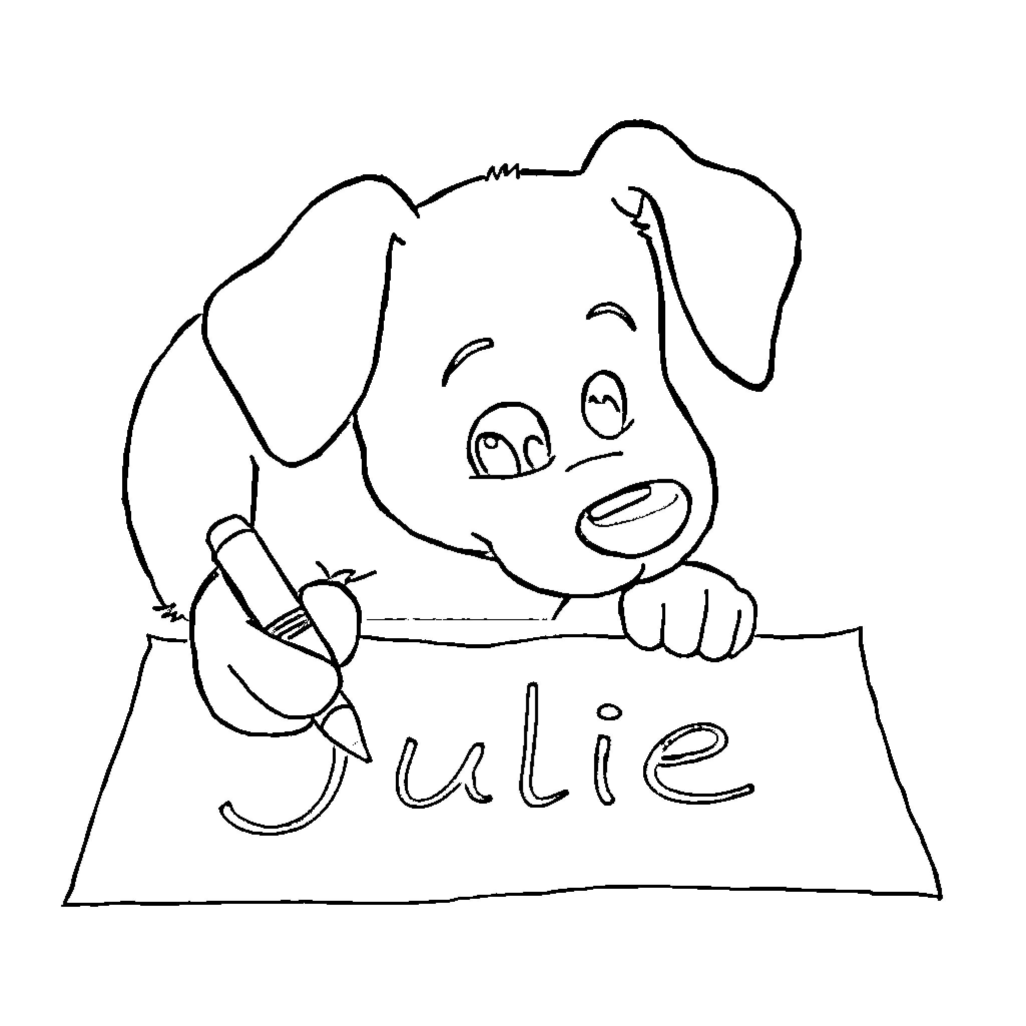 Bluey drawing their name on a board Coloring Page (free black-and-white line drawing printable PDF for all, from beginners to advanced learners, including children, teens, adults, and seniors)