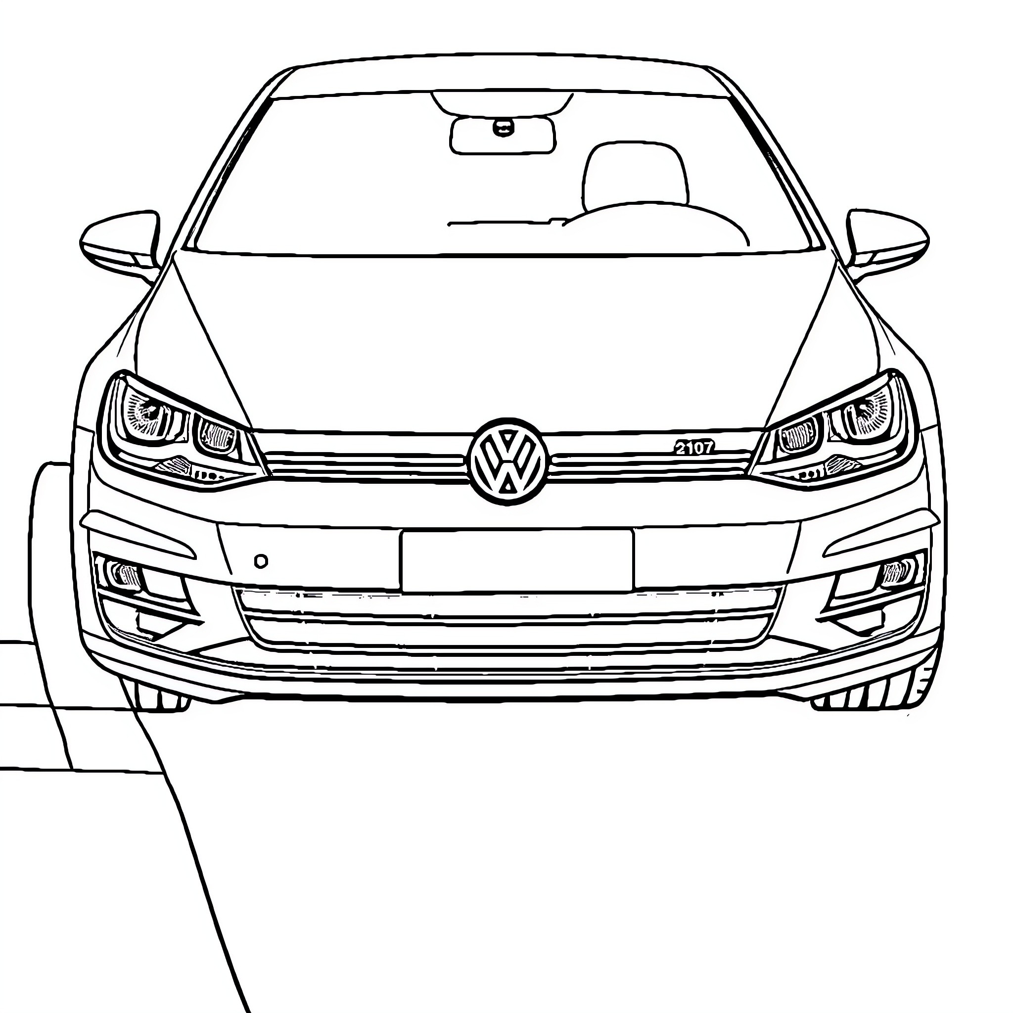 Volkswagen automobile in simple line sketch Coloring Page (free black-and-white line drawing printable PDF for all, from beginners to advanced learners, including children, teens, adults, and seniors)