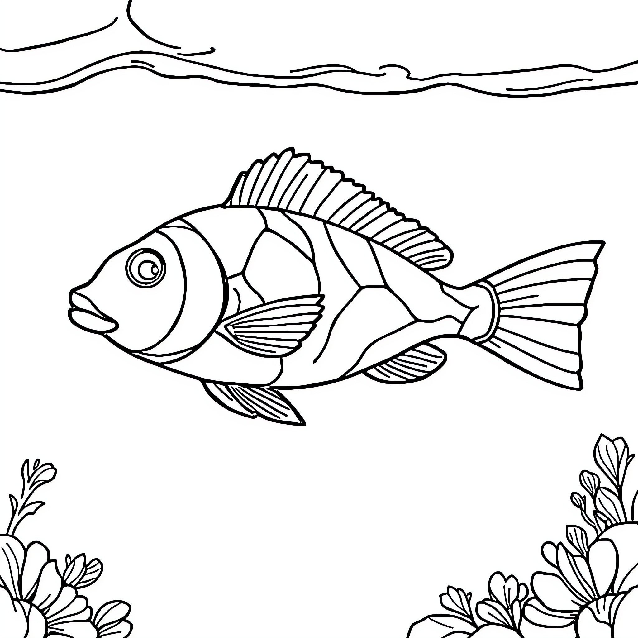 Water Animal swimming in the ocean Coloring Page (free black-and-white line drawing printable PDF for all, from beginners to advanced learners, including children, teens, adults, and seniors)