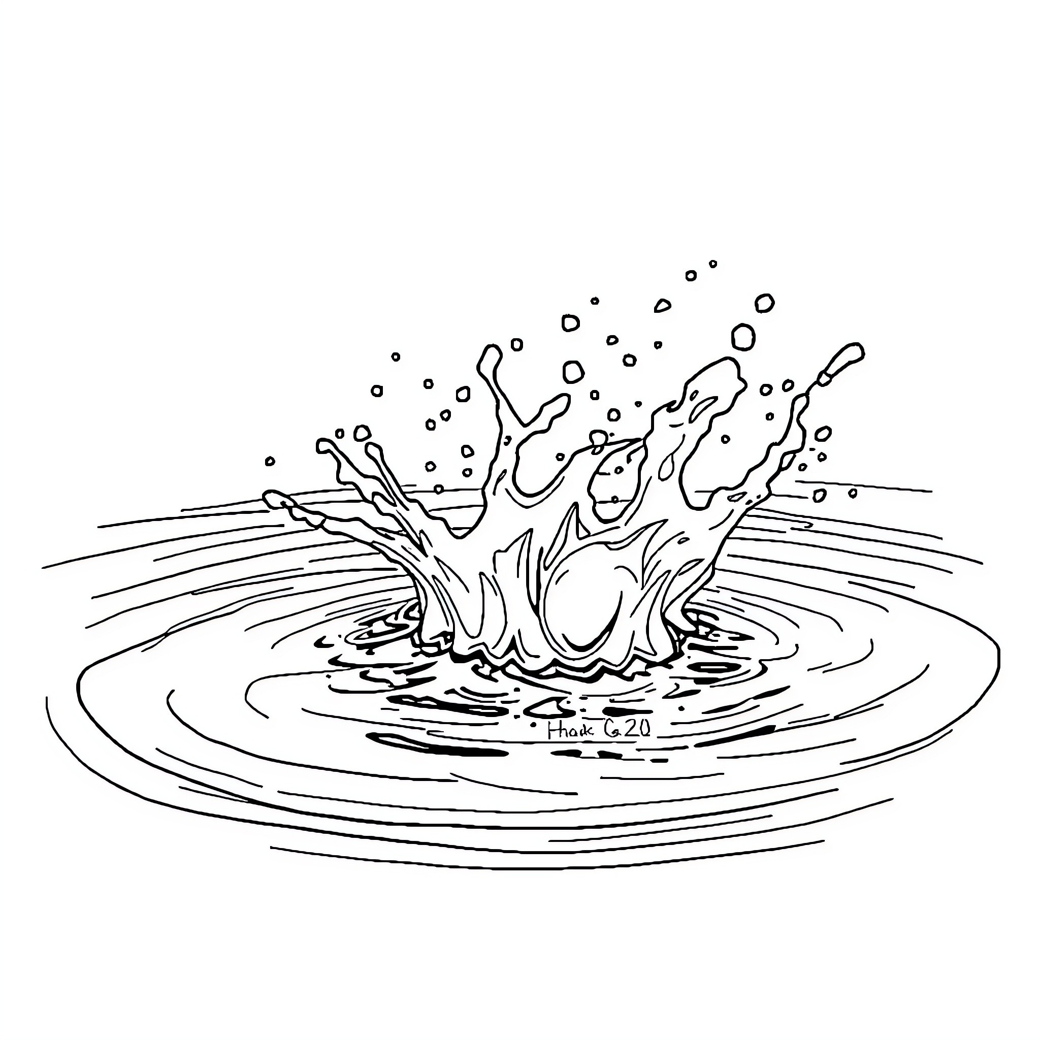 Plimplim Water Splash Ripples Coloring Page (free black-and-white line drawing printable PDF for all, from beginners to advanced learners, including children, teens, adults, and seniors)