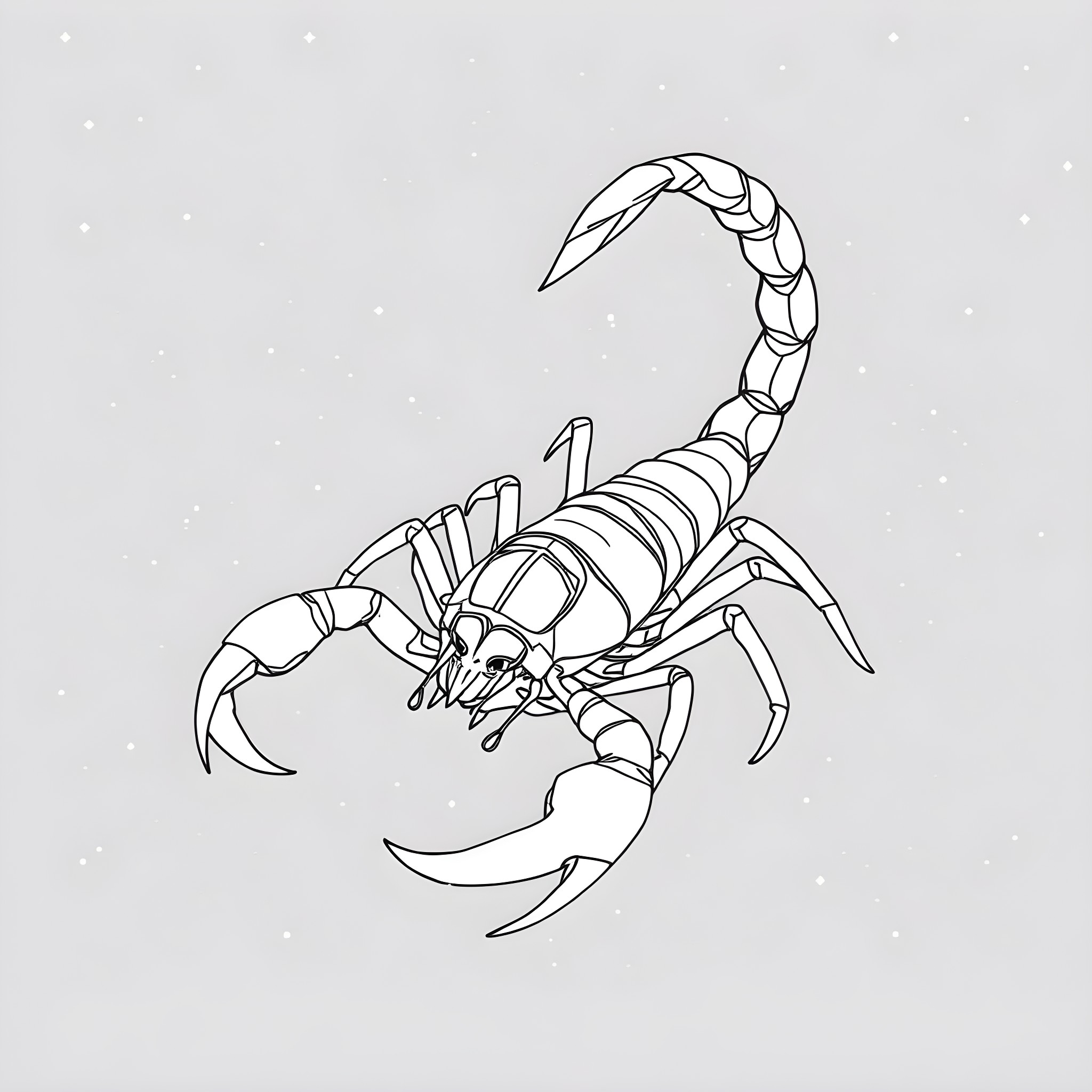 Scorpio scorpion in cosmic background Coloring Page (free black-and-white line drawing printable PDF for all, from beginners to advanced learners, including children, teens, adults, and seniors)