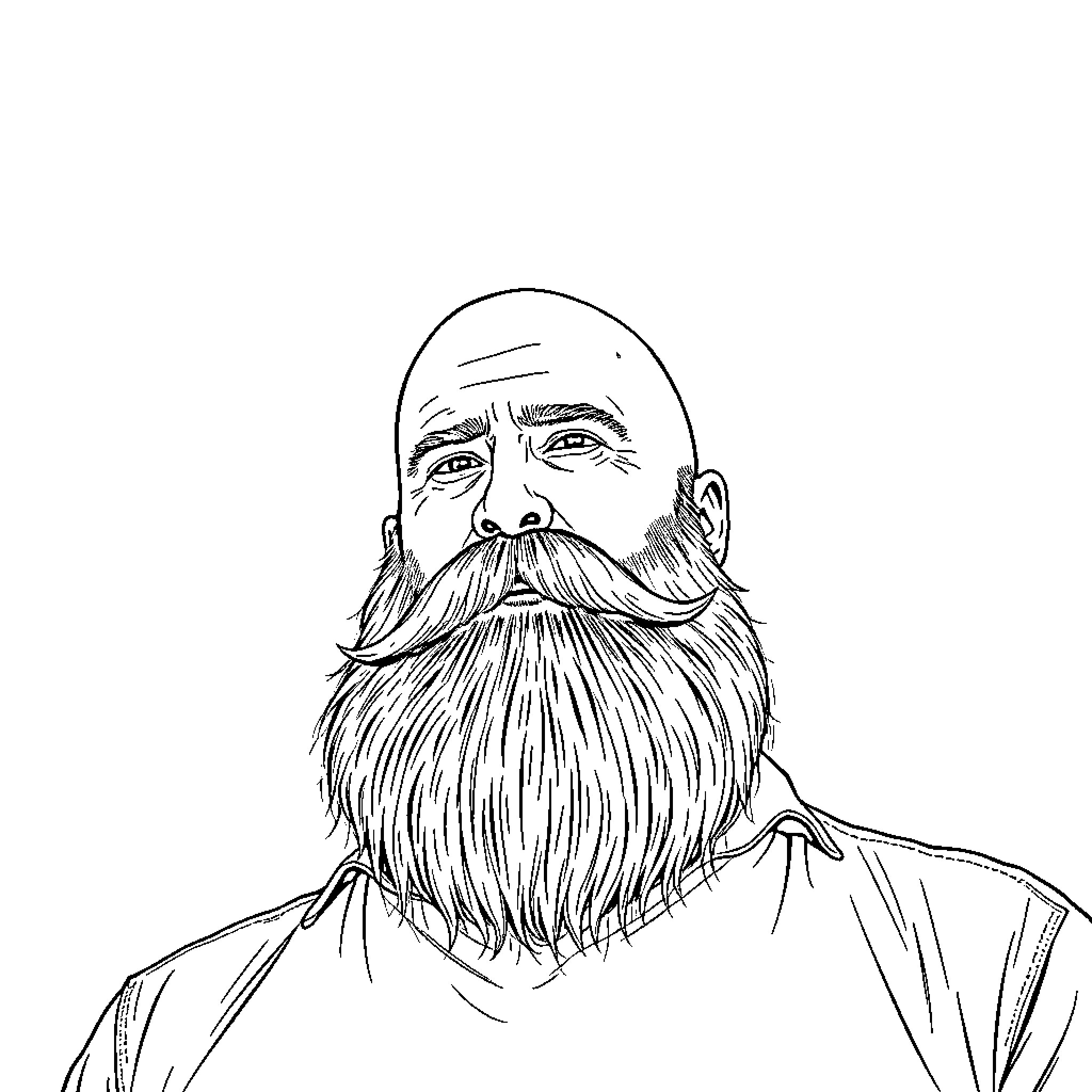 Man with Thick Beard and Stern Expression Coloring Page (free black-and-white line drawing printable PDF for all, from beginners to advanced learners, including children, teens, adults, and seniors)