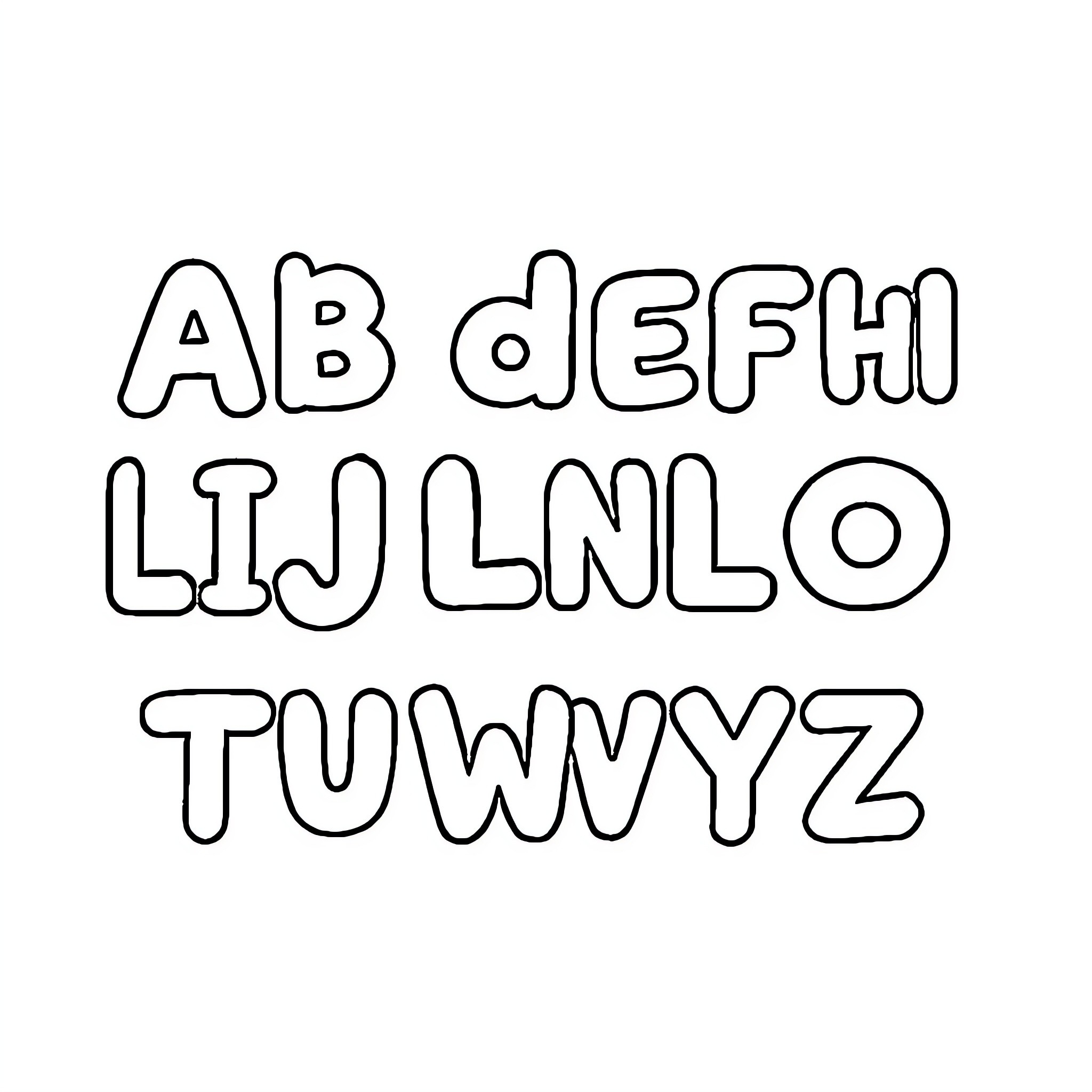 Alphabet letters in creative outline style Coloring Page (free black-and-white line drawing printable PDF for all, from beginners to advanced learners, including children, teens, adults, and seniors)