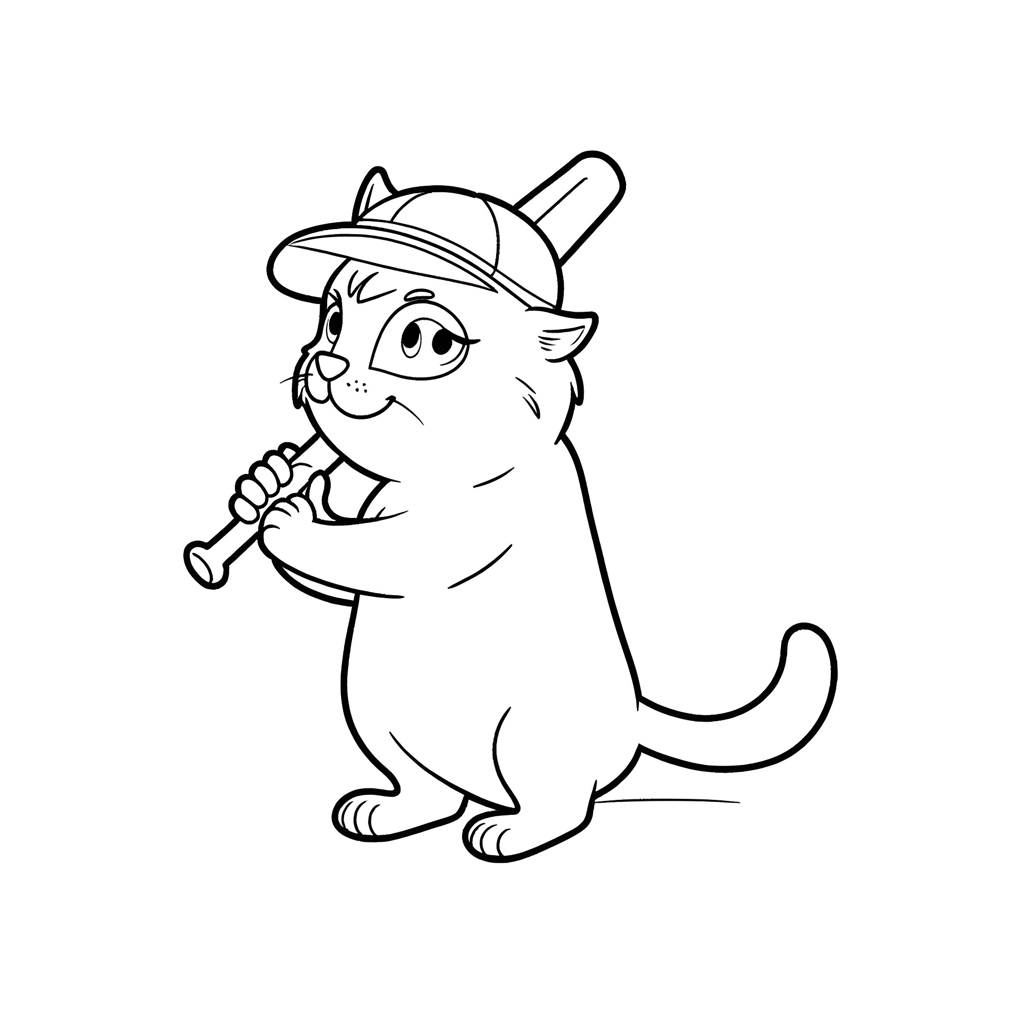 Cat playing with a harmonica Coloring Page (free black-and-white line drawing printable PDF for all, from beginners to advanced learners, including children, teens, adults, and seniors)