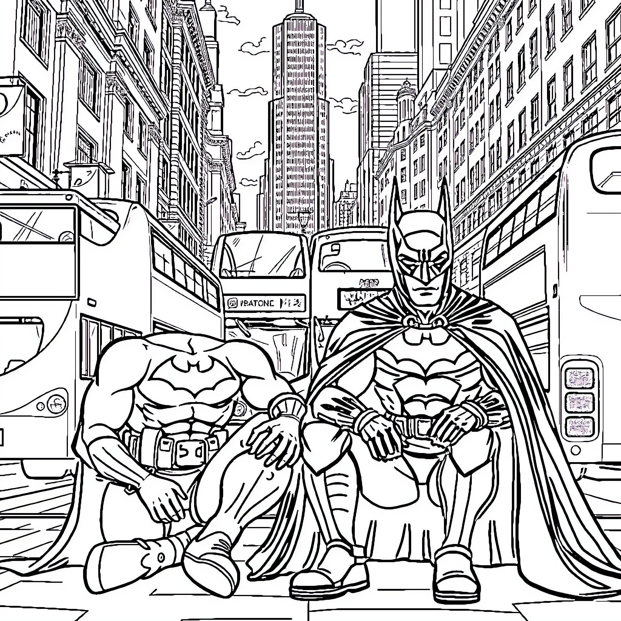 Bluey and friends explore the bustling city Coloring Page (free black-and-white line drawing printable PDF for all, from beginners to advanced learners, including children, teens, adults, and seniors)