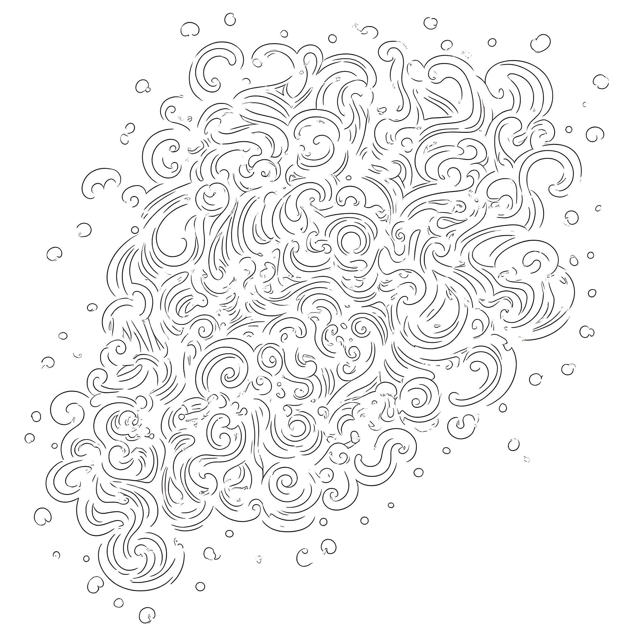 Trippy abstract swirls and shapes Coloring Page (free black-and-white line drawing printable PDF for all, from beginners to advanced learners, including children, teens, adults, and seniors)