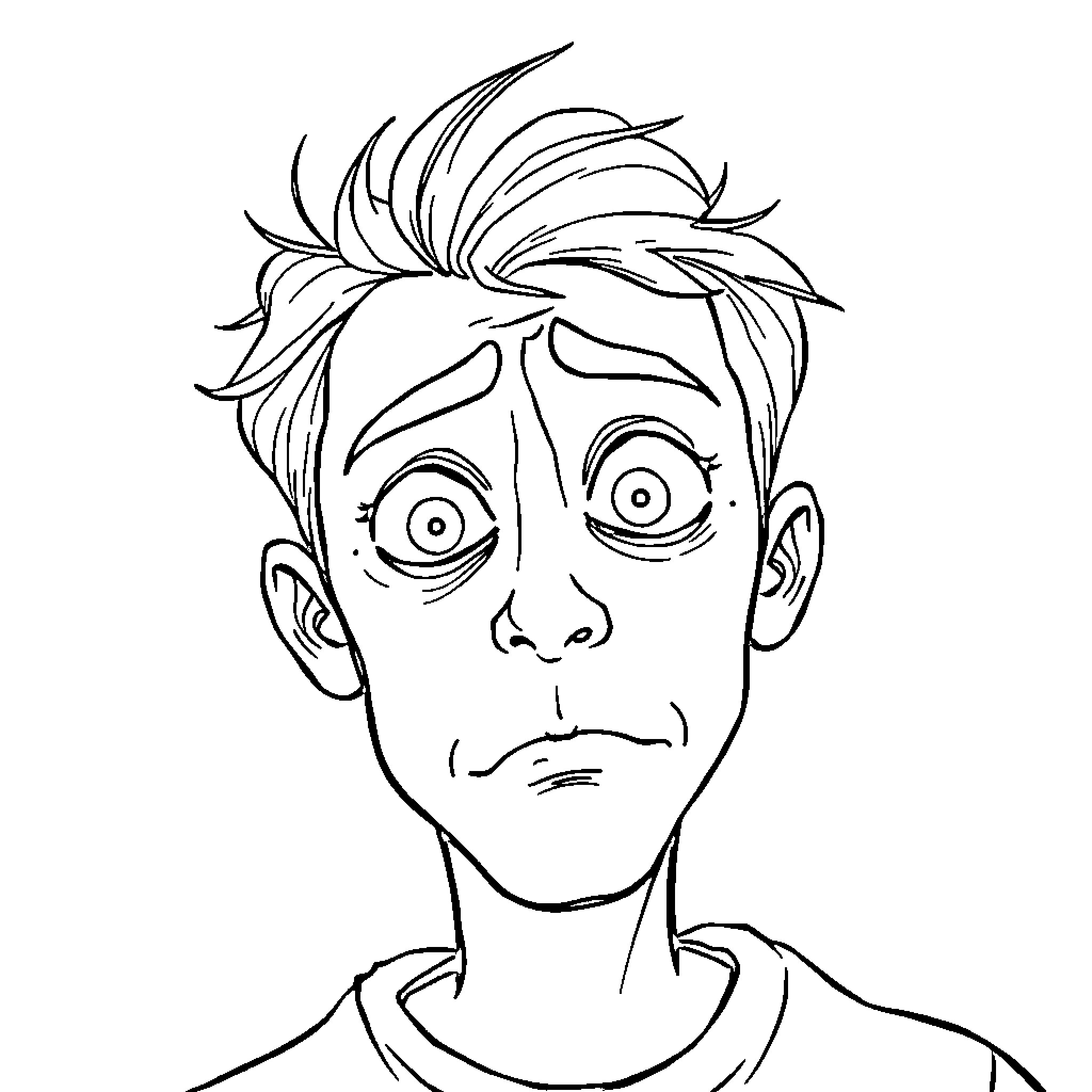 Face of a concerned young man Coloring Page (free black-and-white line drawing printable PDF for all, from beginners to advanced learners, including children, teens, adults, and seniors)