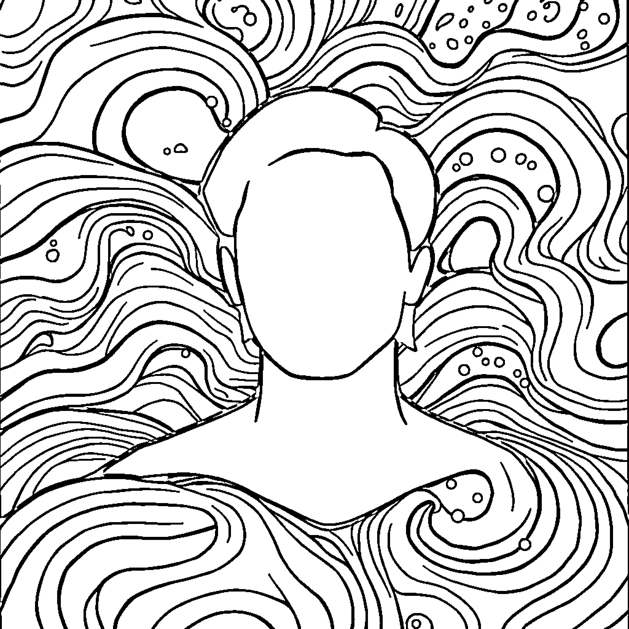 Silhouette of a pensive person in a surreal landscape Coloring Page (free black-and-white line drawing printable PDF for all, from beginners to advanced learners, including children, teens, adults, and seniors)