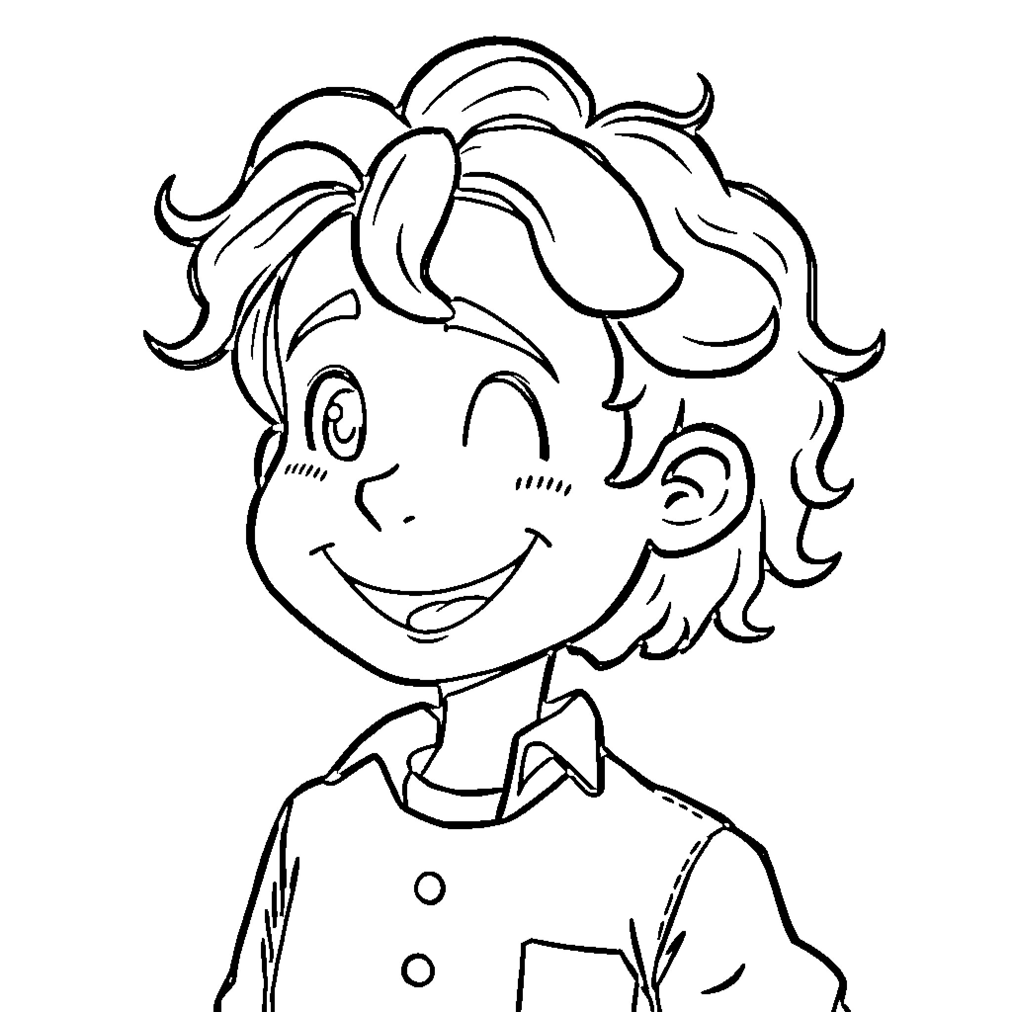 Jeff's Cheerful Expression and Carefree Outfit Coloring Page (free black-and-white line drawing printable PDF for all, from beginners to advanced learners, including children, teens, adults, and seniors)