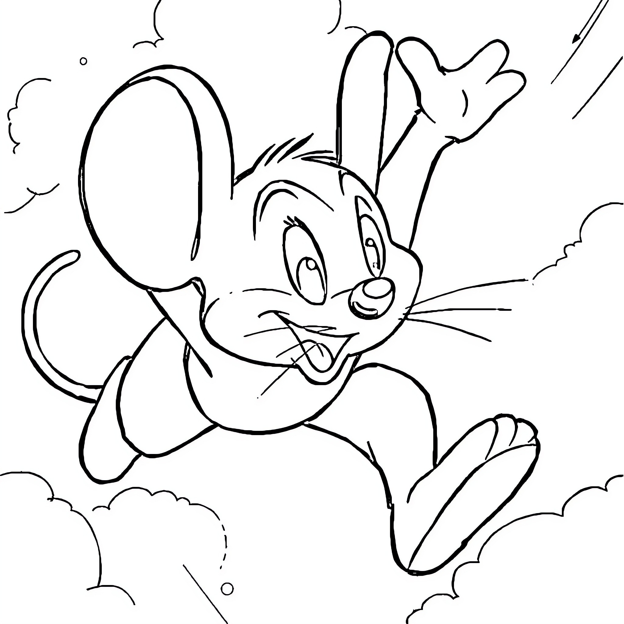 Mighty Mouse heroically leaping into action Coloring Page (free black-and-white line drawing printable PDF for all, from beginners to advanced learners, including children, teens, adults, and seniors)