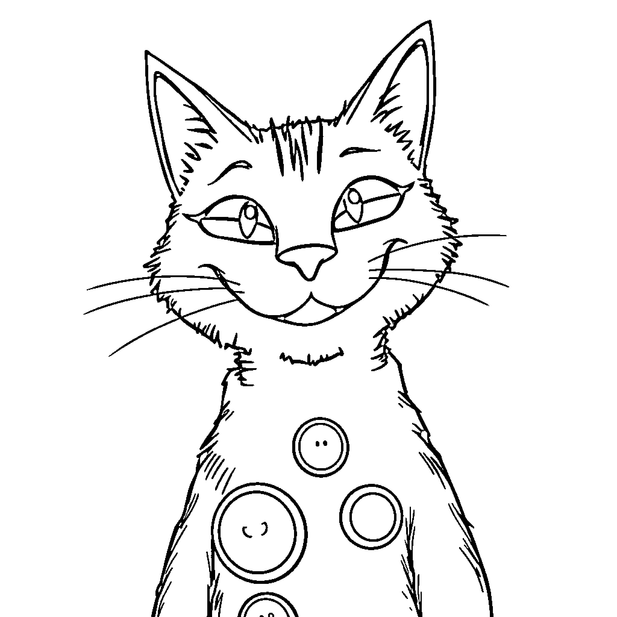 Pete the Cat Whimsical Cat Doodle Coloring Page (free black-and-white line drawing printable PDF for all, from beginners to advanced learners, including children, teens, adults, and seniors)