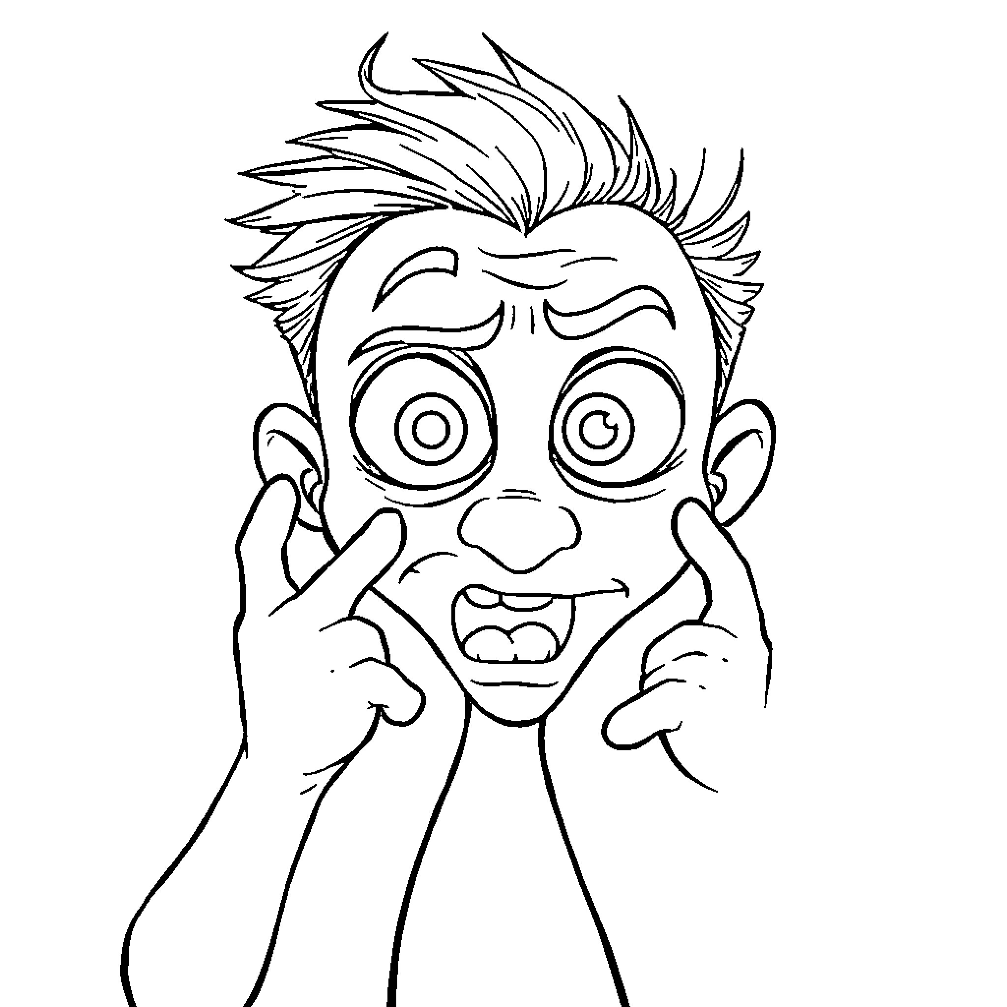 Personaje de dibujos animados con expresión cómica Coloring Page (free black-and-white line drawing printable PDF for all, from beginners to advanced learners, including children, teens, adults, and seniors)