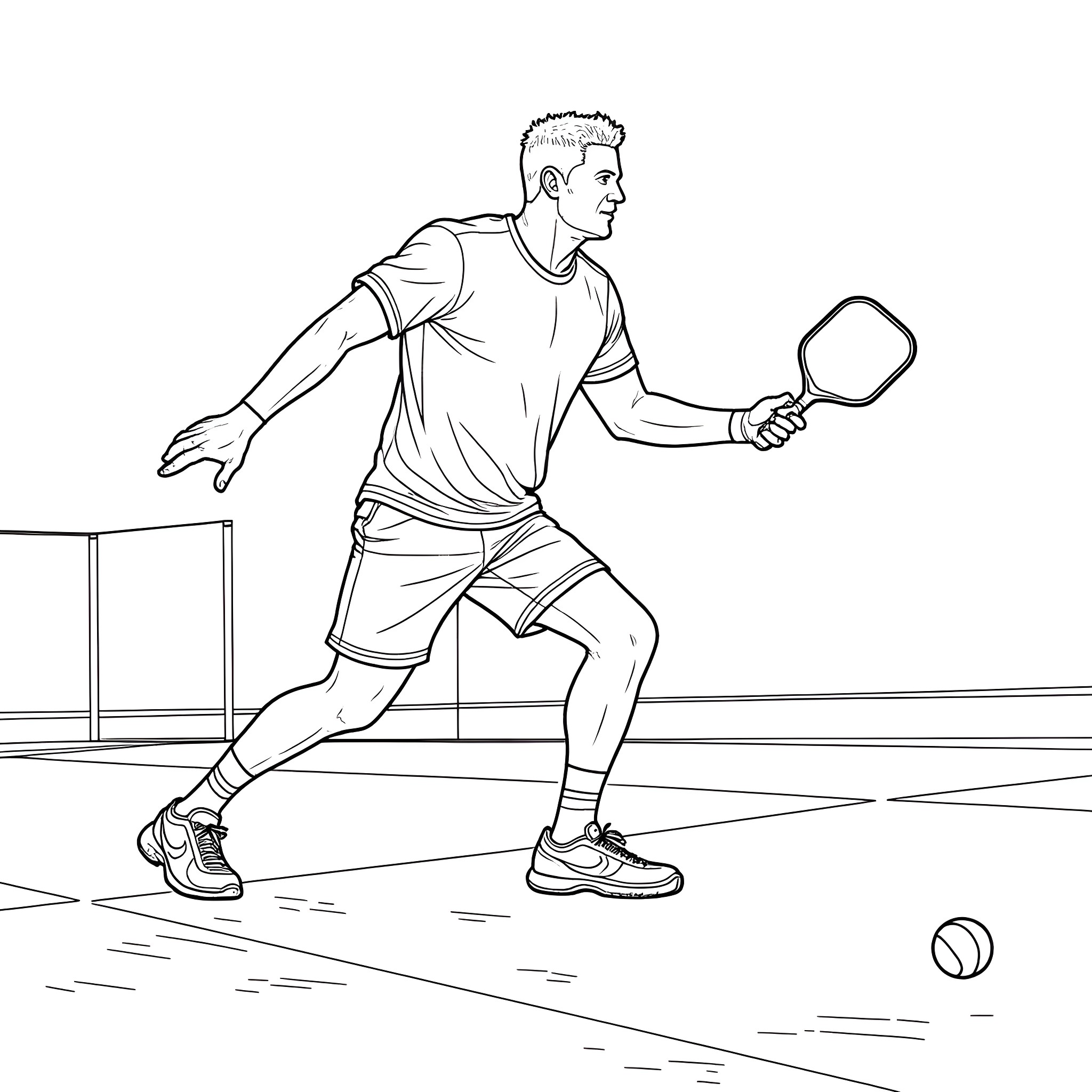 JJ Watt playing tennis on the court Coloring Page (free black-and-white line drawing printable PDF for all, from beginners to advanced learners, including children, teens, adults, and seniors)