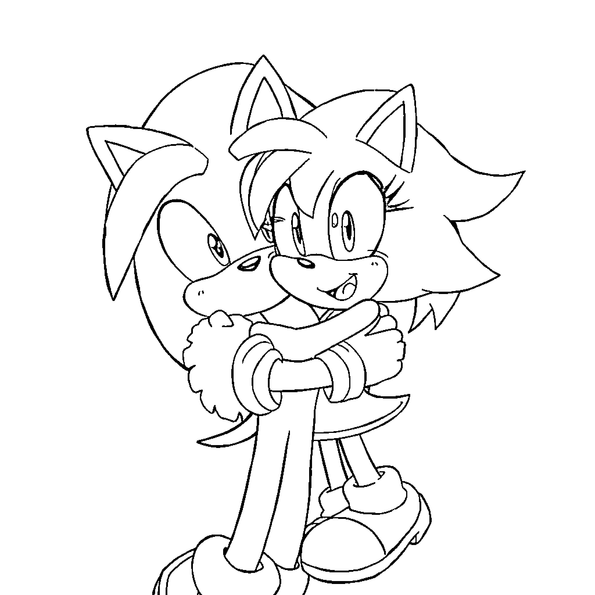 Amy Rose in a playful expression Coloring Page (free black-and-white line drawing printable PDF for all, from beginners to advanced learners, including children, teens, adults, and seniors)