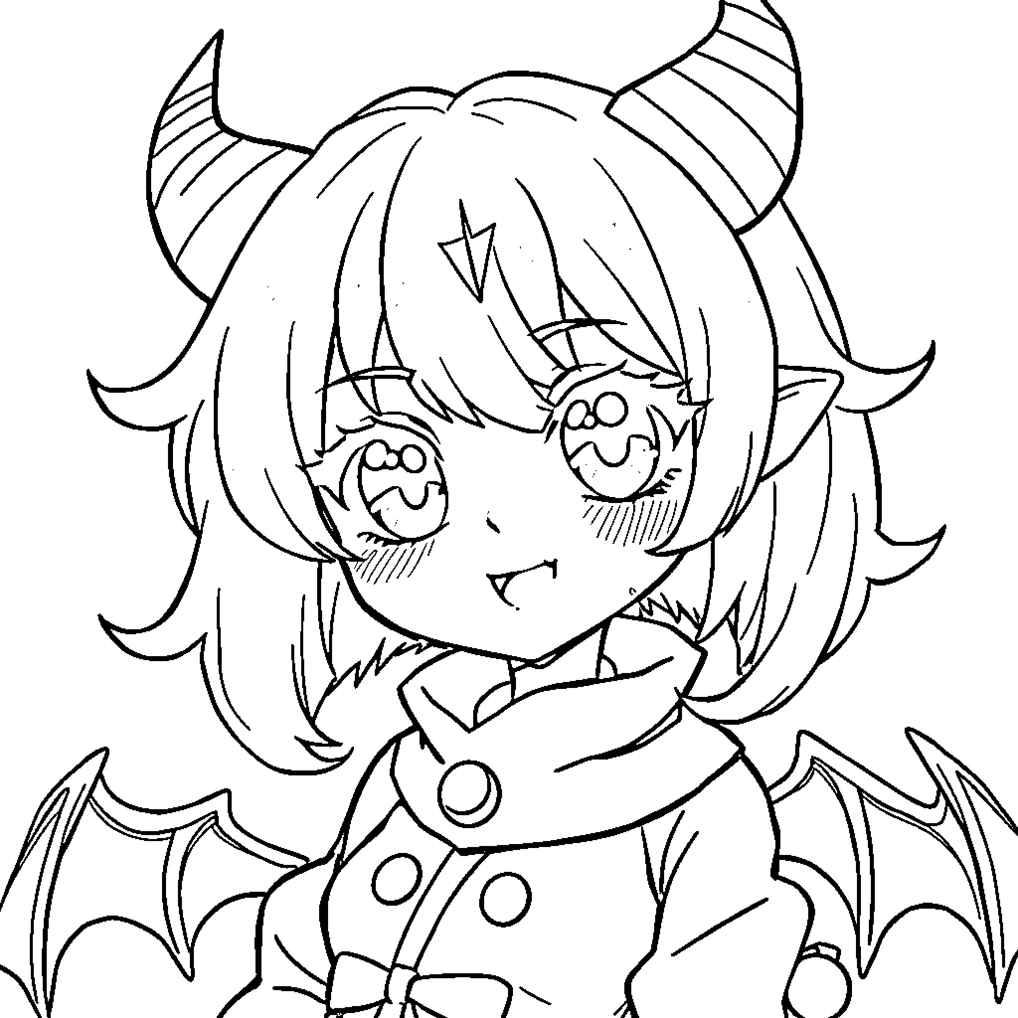 Nesuko's Joyful Demonic Appearance Coloring Page (free black-and-white line drawing printable PDF for all, from beginners to advanced learners, including children, teens, adults, and seniors)