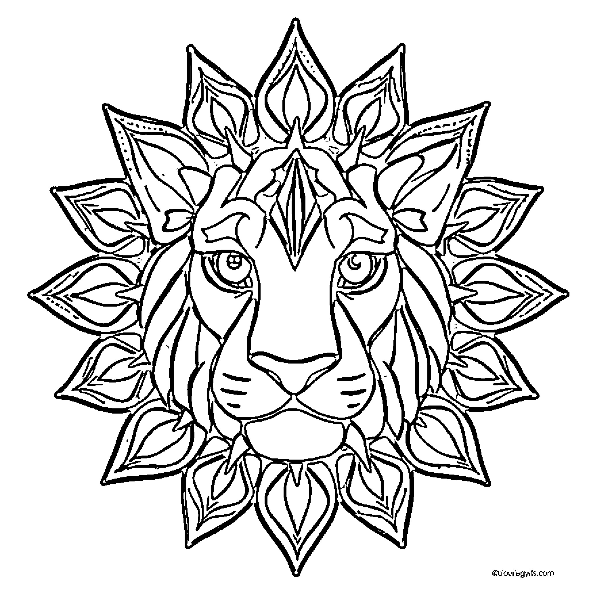 Color By Number Patterned Lion Face Coloring Page (free black-and-white line drawing printable PDF for all, from beginners to advanced learners, including children, teens, adults, and seniors)