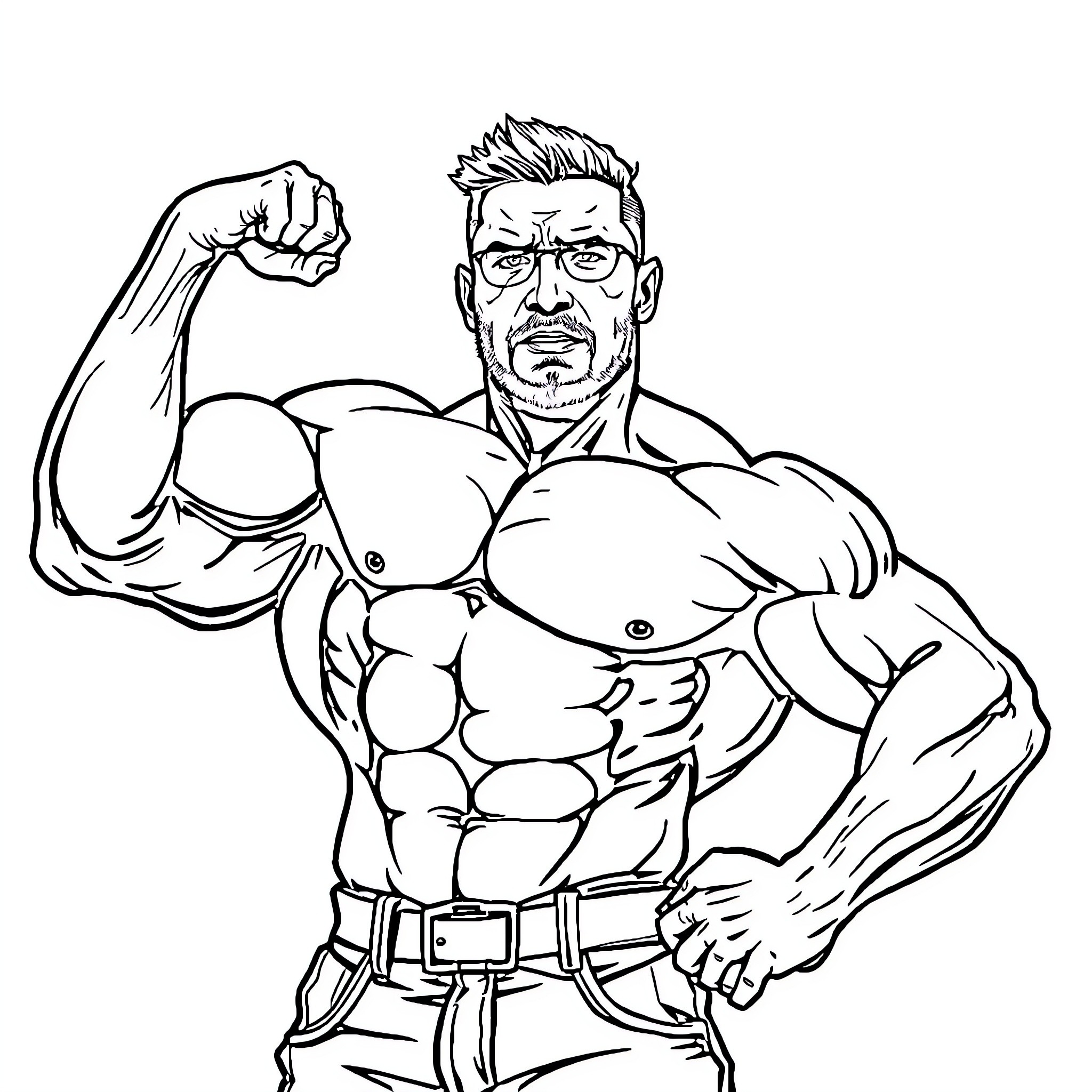 Mike Wachowski the muscular action hero Coloring Page (free black-and-white line drawing printable PDF for all, from beginners to advanced learners, including children, teens, adults, and seniors)