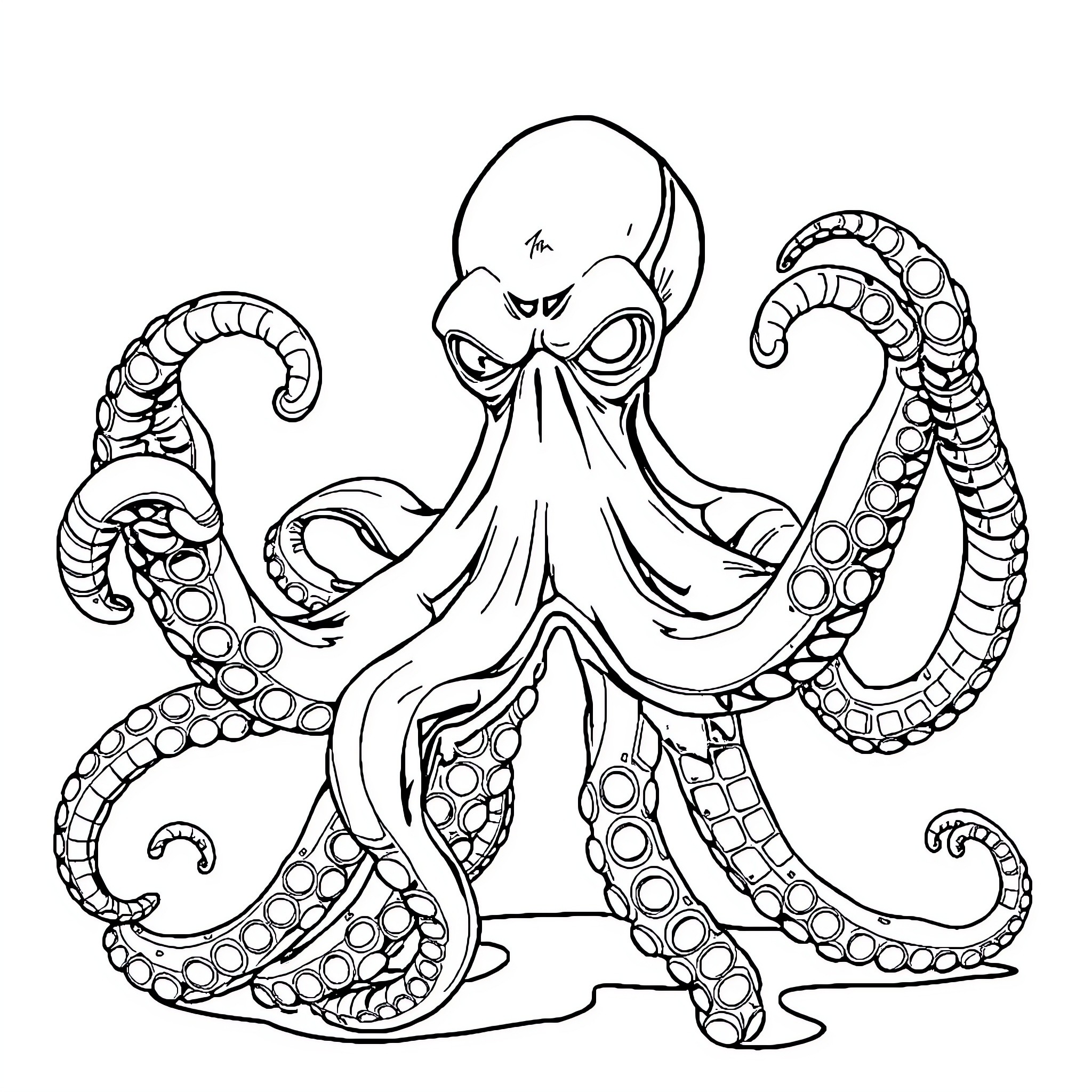 Doctor Octopus Menacing Villain Unleashes Tentacles Coloring Page (free black-and-white line drawing printable PDF for all, from beginners to advanced learners, including children, teens, adults, and seniors)