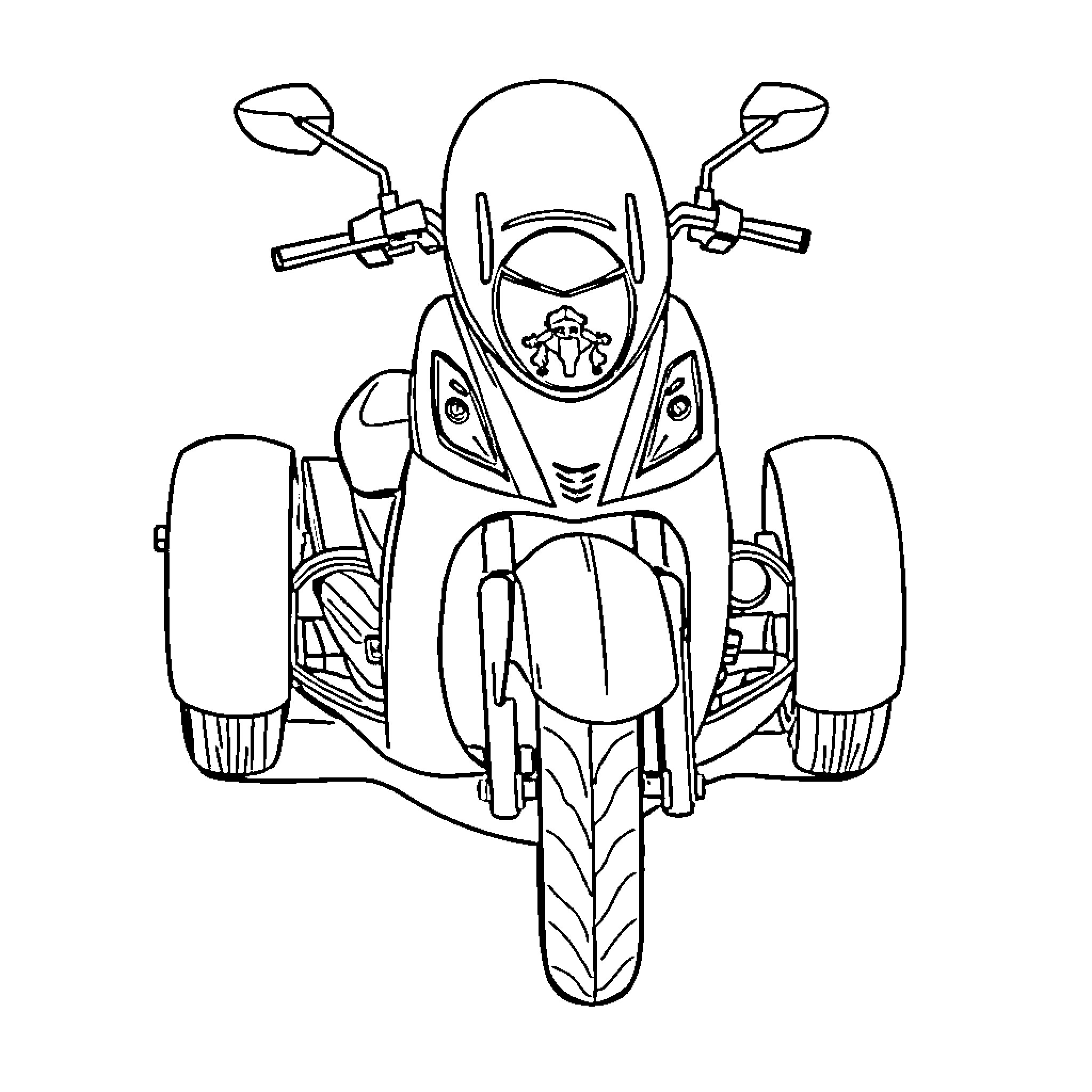 Trike with distinctive design and accessories Coloring Page (free black-and-white line drawing printable PDF for all, from beginners to advanced learners, including children, teens, adults, and seniors)