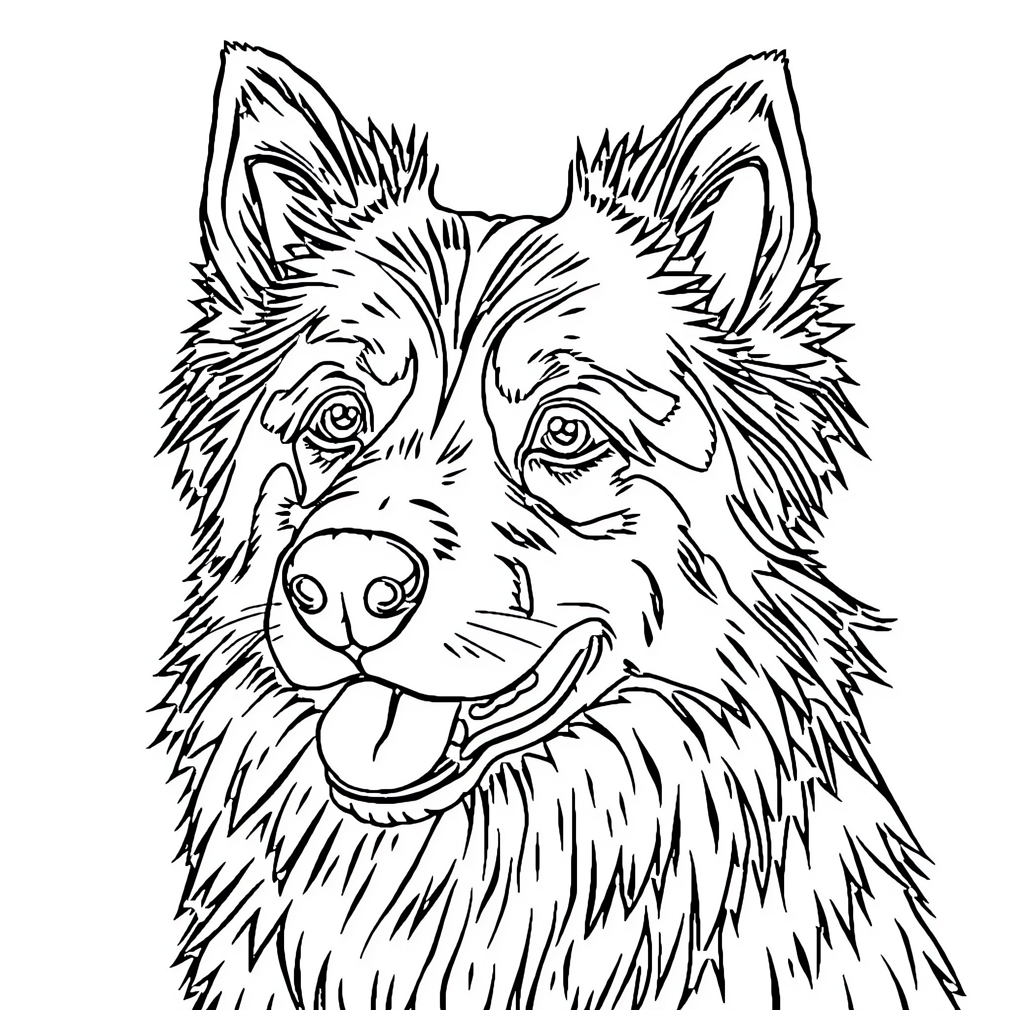 Dog's Expressive Face in Bold Outline Coloring Page (free black-and-white line drawing printable PDF for all, from beginners to advanced learners, including children, teens, adults, and seniors)