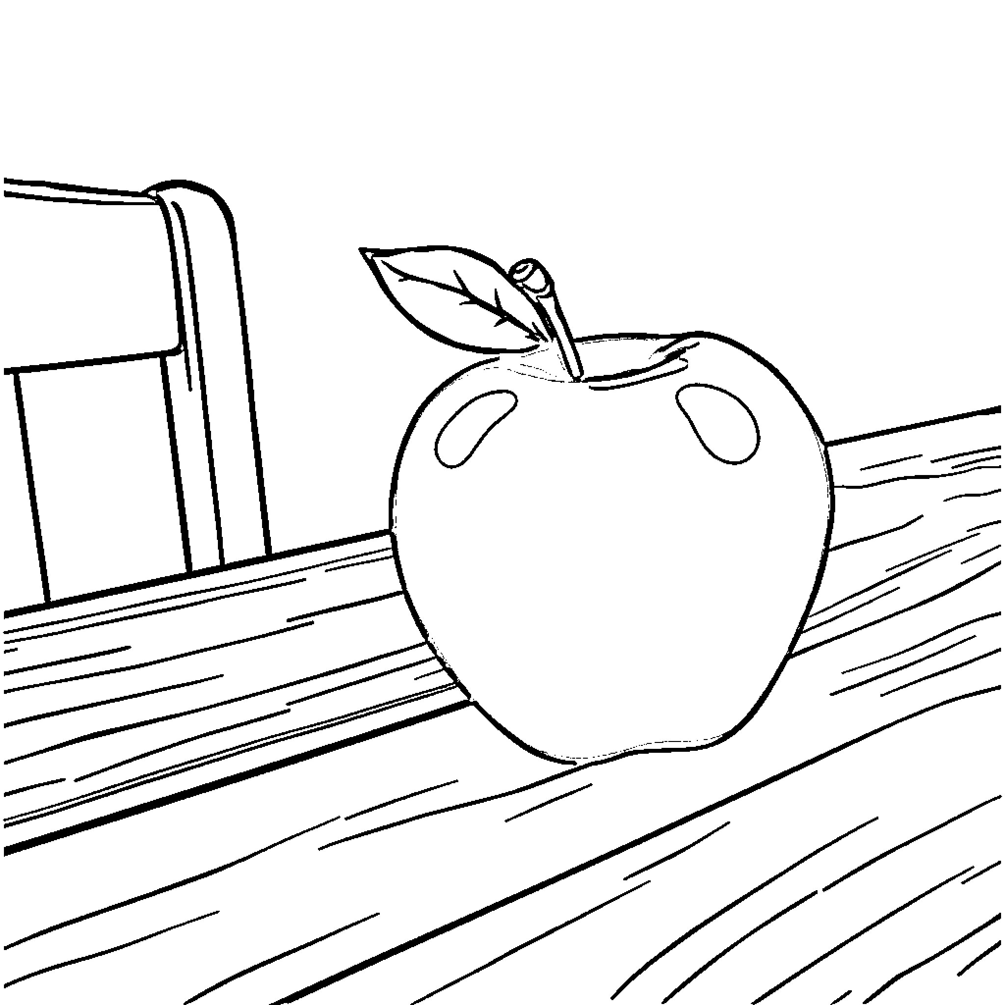Apple on a Bench with Stripes Coloring Page (free black-and-white line drawing printable PDF for all, from beginners to advanced learners, including children, teens, adults, and seniors)