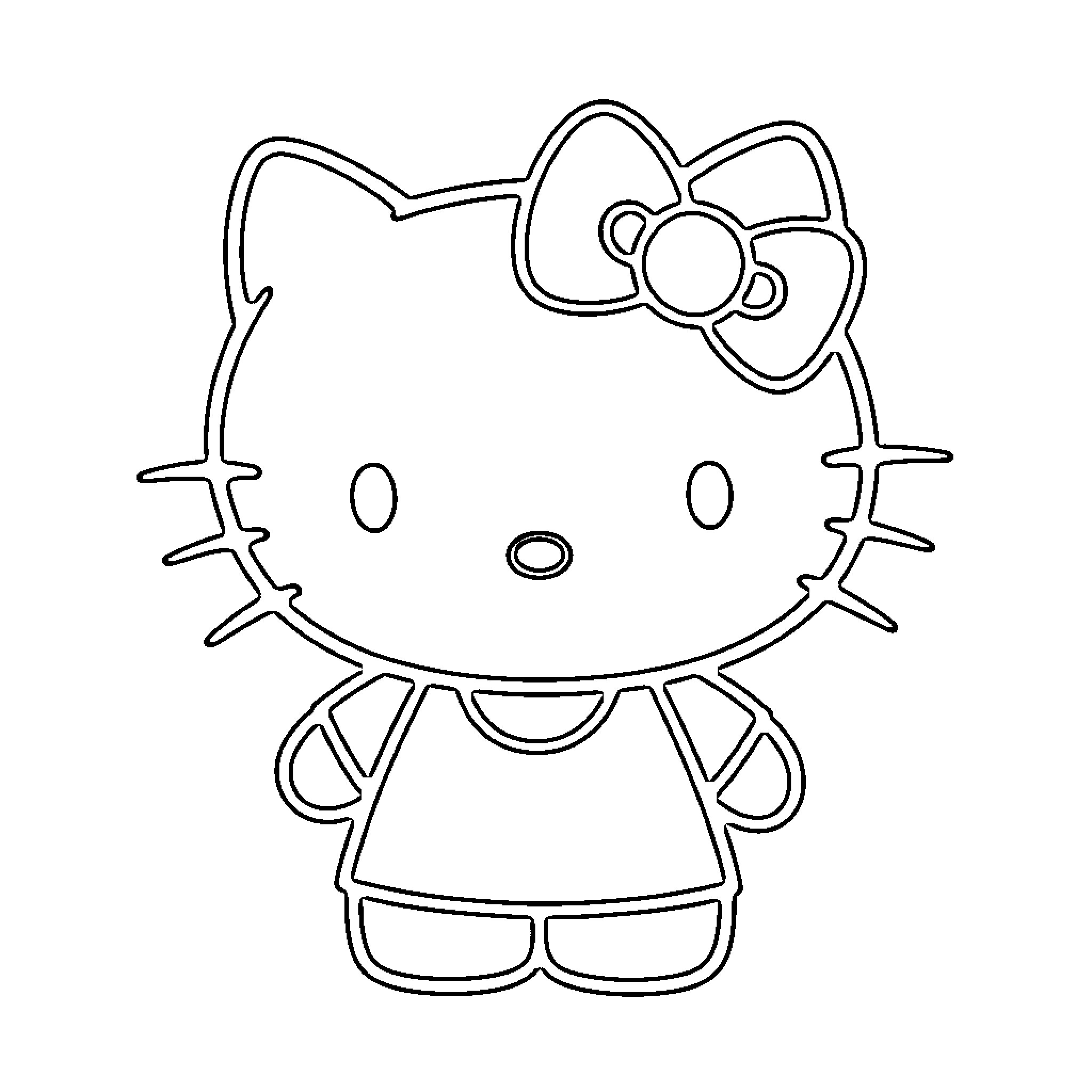 Hello Kitty smiling and posing Coloring Page (free black-and-white line drawing printable PDF for all, from beginners to advanced learners, including children, teens, adults, and seniors)