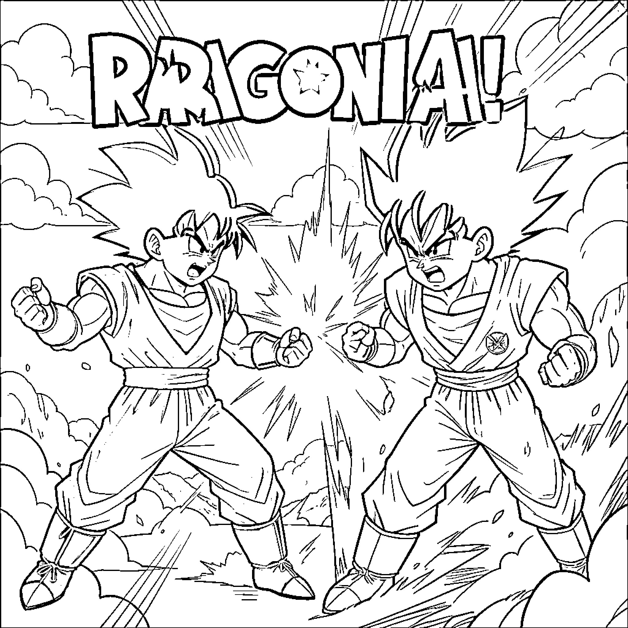 Dragon warriors engaged in an intense battle Coloring Page (free black-and-white line drawing printable PDF for all, from beginners to advanced learners, including children, teens, adults, and seniors)