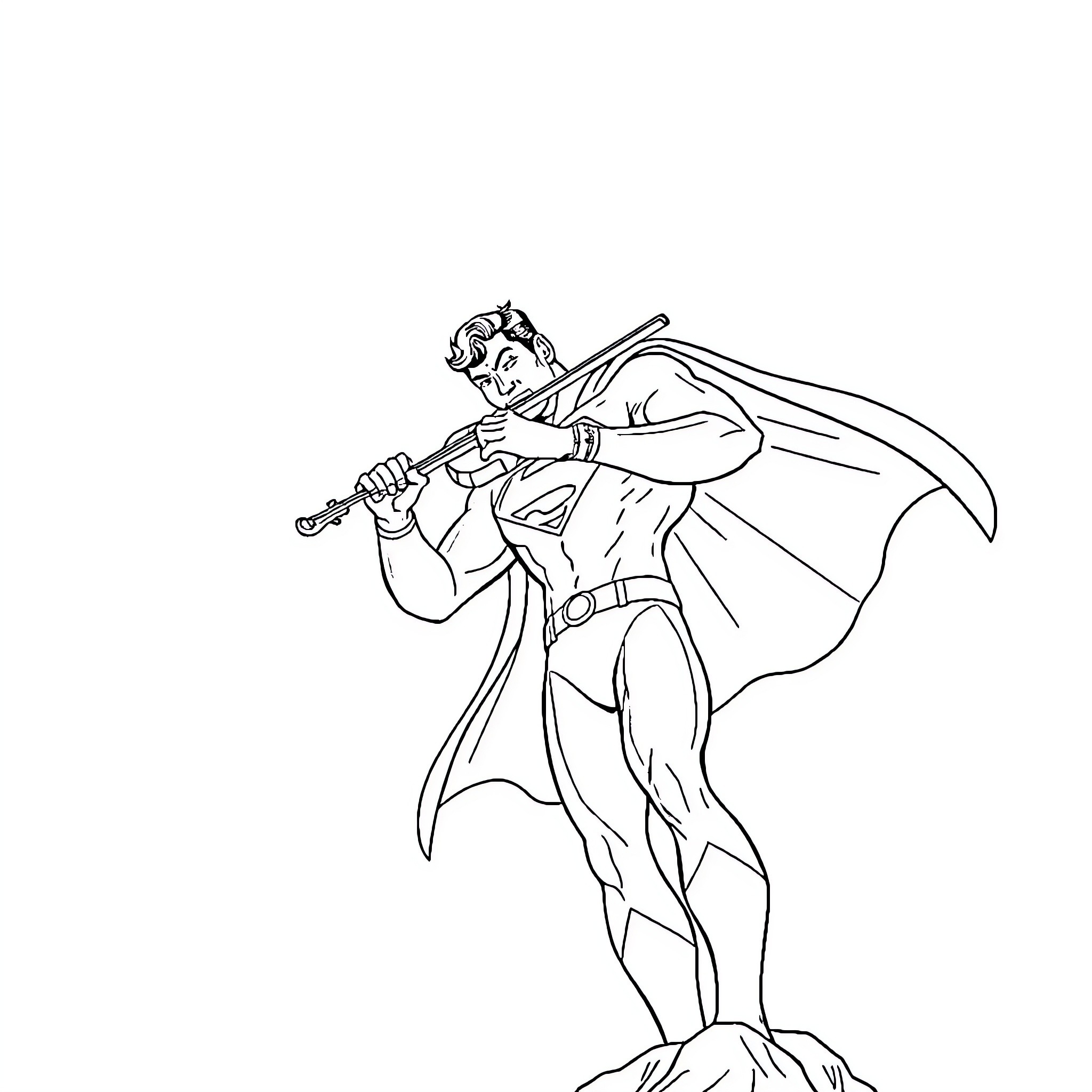 Superman heroically wielding a sword Coloring Page (free black-and-white line drawing printable PDF for all, from beginners to advanced learners, including children, teens, adults, and seniors)